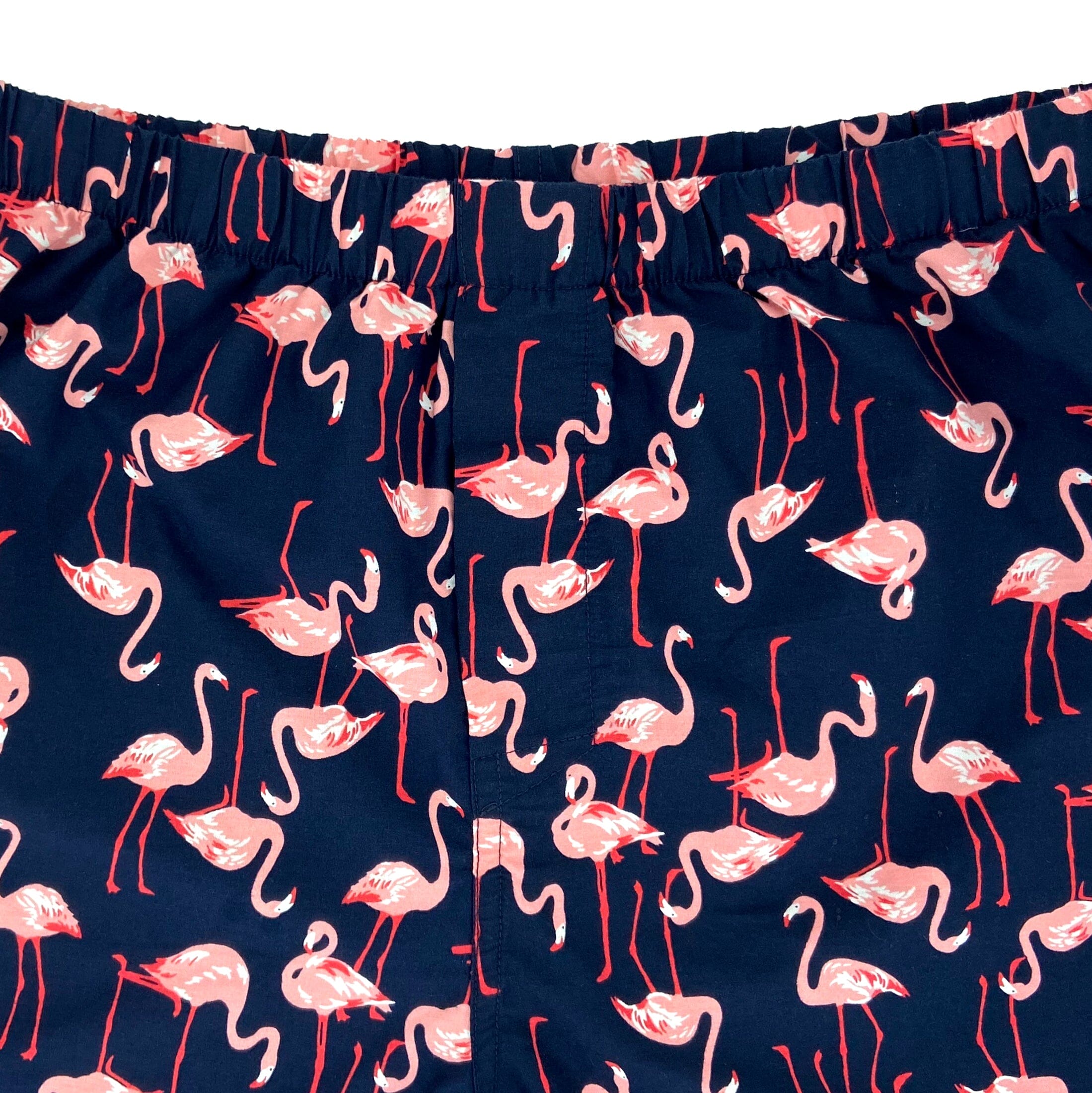 Classic Dark Blue Boxer Shorts with Bright Pink Flamingoes All Over