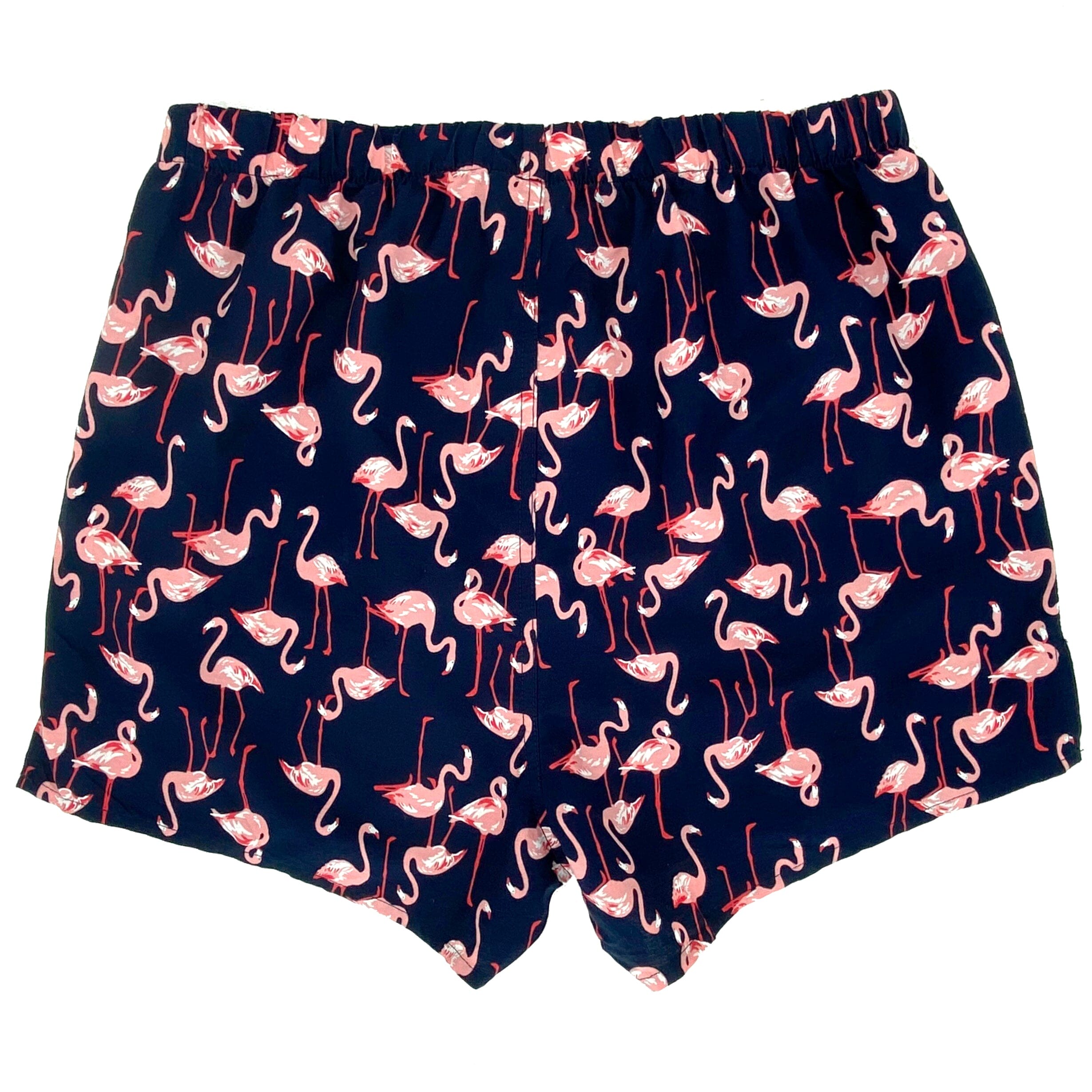 Classic Dark Blue Boxer Shorts with Bright Pink Flamingoes All Over