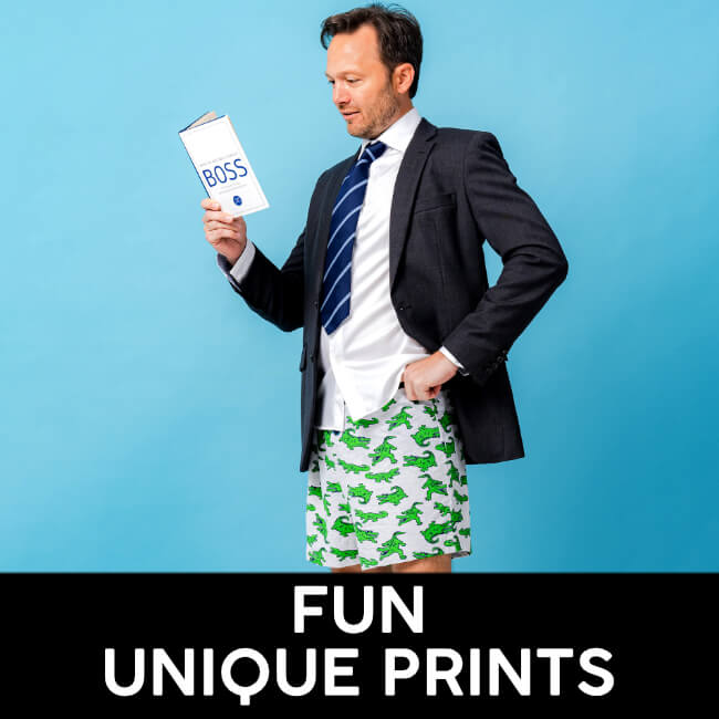 Boxer Shorts made with all-over prints featuring sharks, dinosaurs, donuts, toucans, moose, octopus, giraffes and more! Shop men's boxer Pajama shorts today!