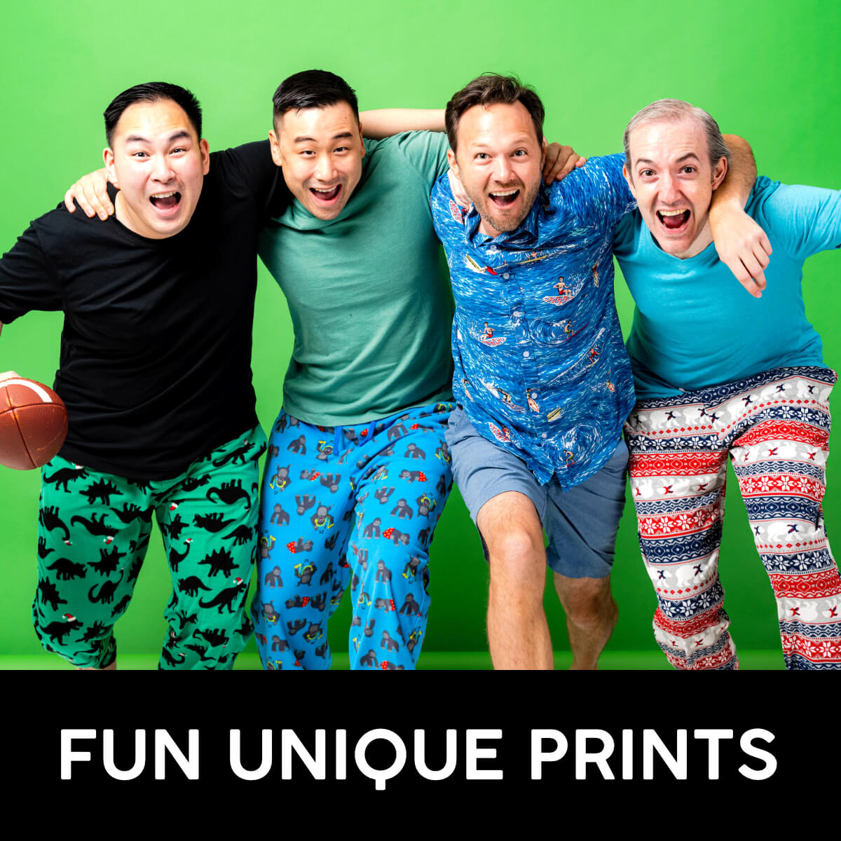 We have all sorts of fun animal prints in our mens lounge pants, including crocodile prints, polar bear prints, shark prints, octopus prints, space prints and other wild prints. Treat your downtime to a splash of color and funky patterns!