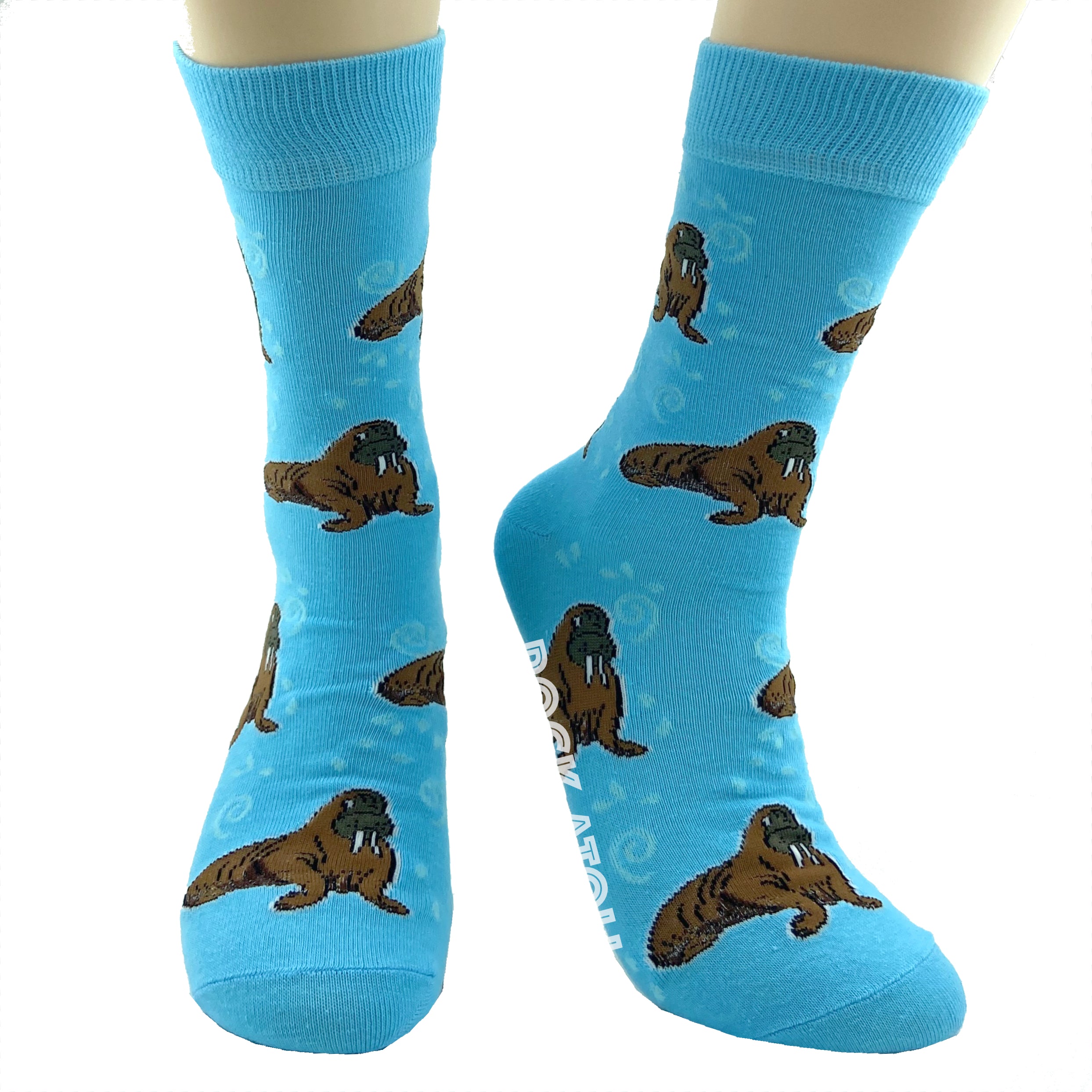 Light Blue Walrus Sea Lion Seal Patterned Fun Novelty Crew Dress Socks