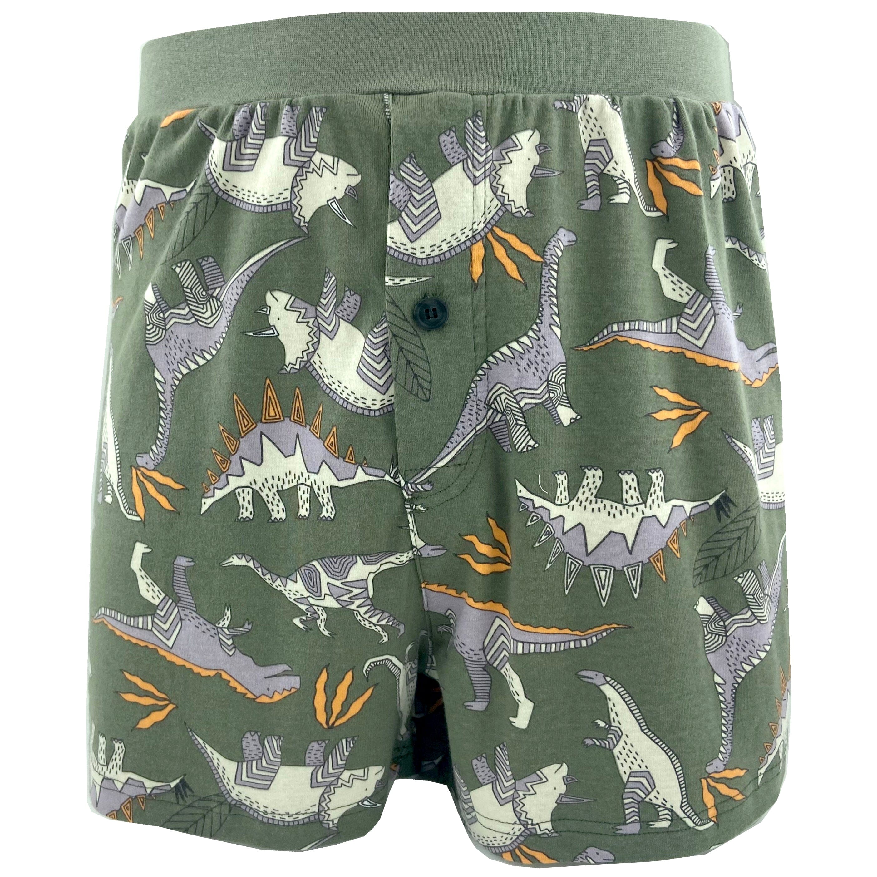 Men's Soft Comfy Abstract Dinosaur Print Cotton Knit Pajama PJ Shorts