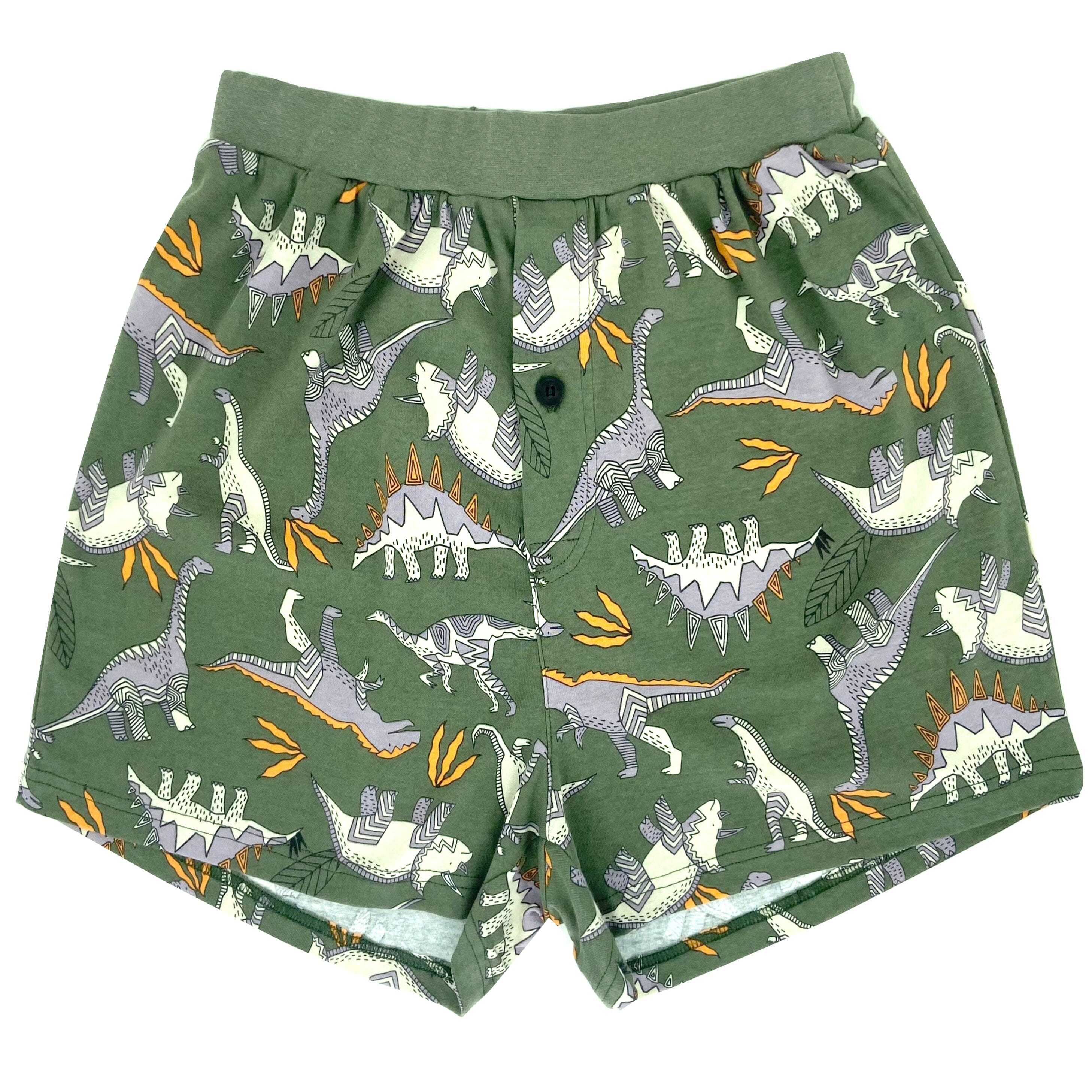 Men's Soft Comfy Abstract Dinosaur Print Cotton Knit Pajama PJ Shorts