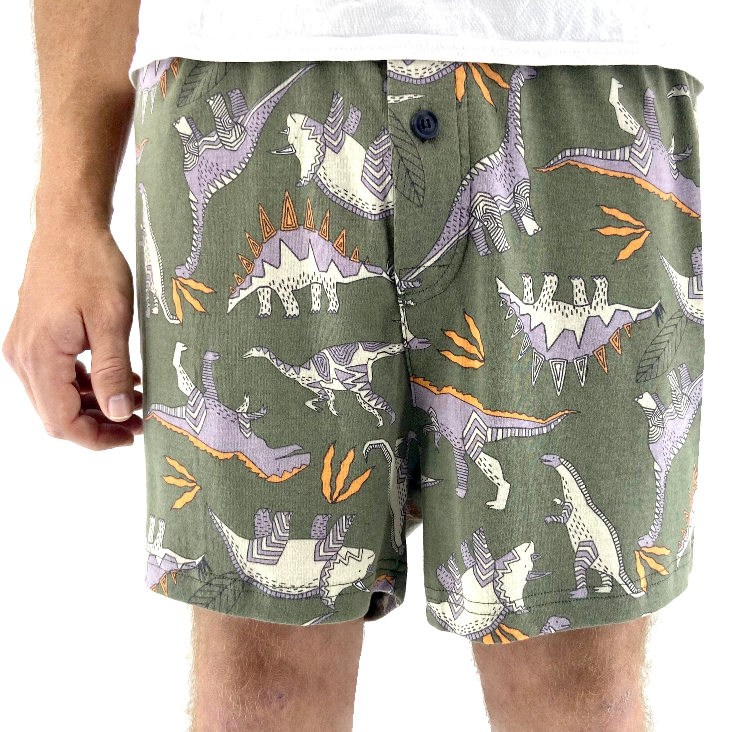 Men's Soft Comfy Abstract Dinosaur Print Cotton Knit Pajama PJ Shorts