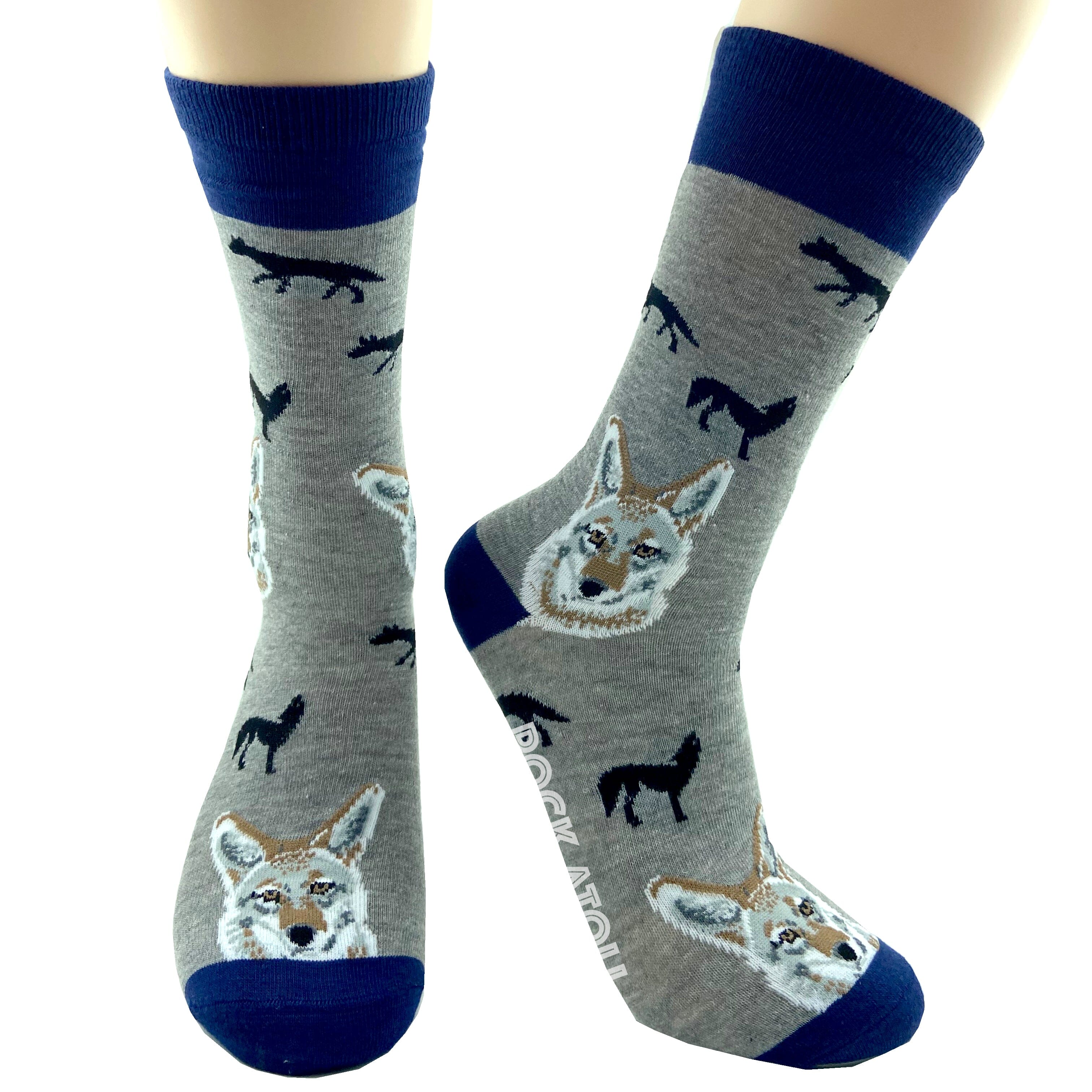 Unisex Grey Wild Timber Wolf Patterned Cotton Novelty Crew Socks