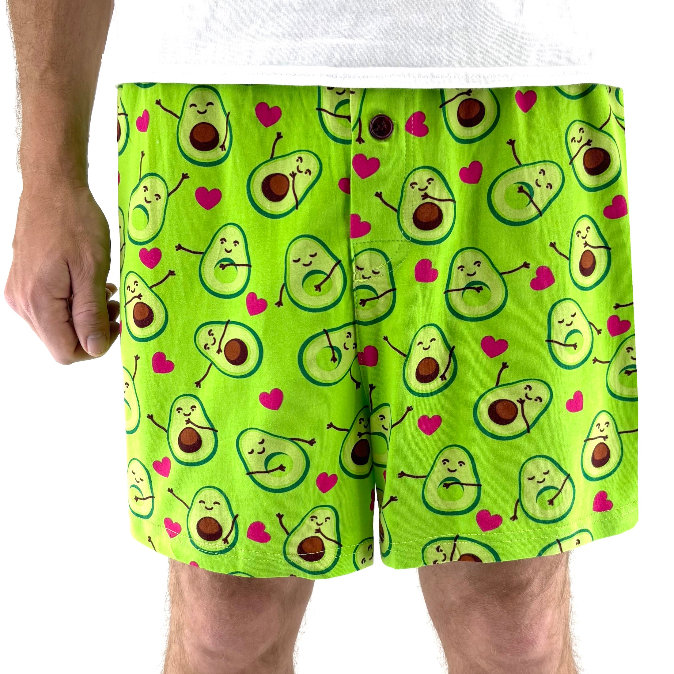 Men's Super Comfy Cartoon Avocados All Over Print Cotton Pajama Shorts