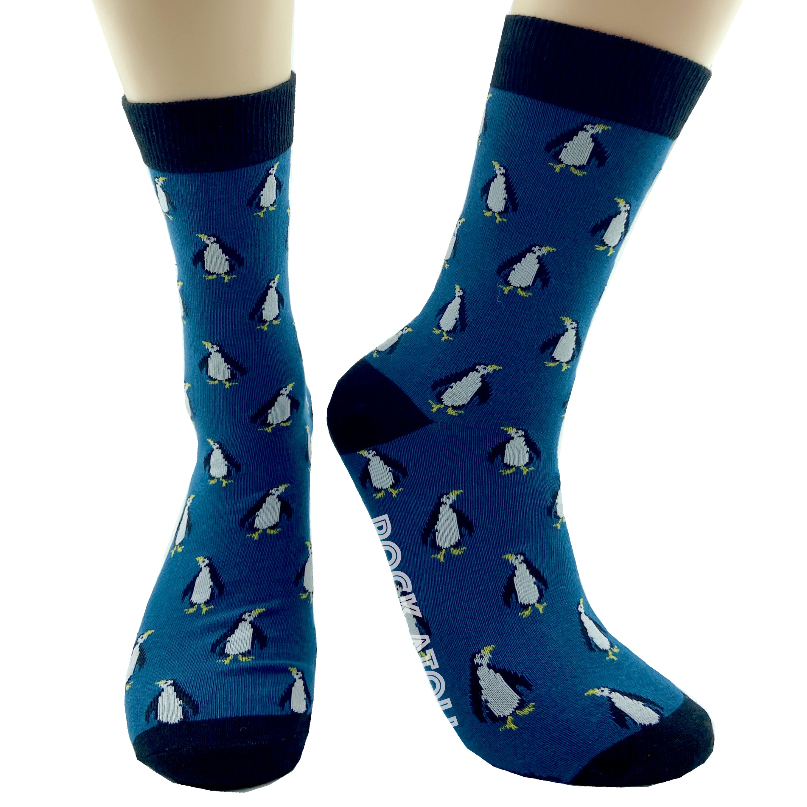 Navy Dark Blue Unisex Penguin Arctic Animal Patterned Novelty Crew Socks