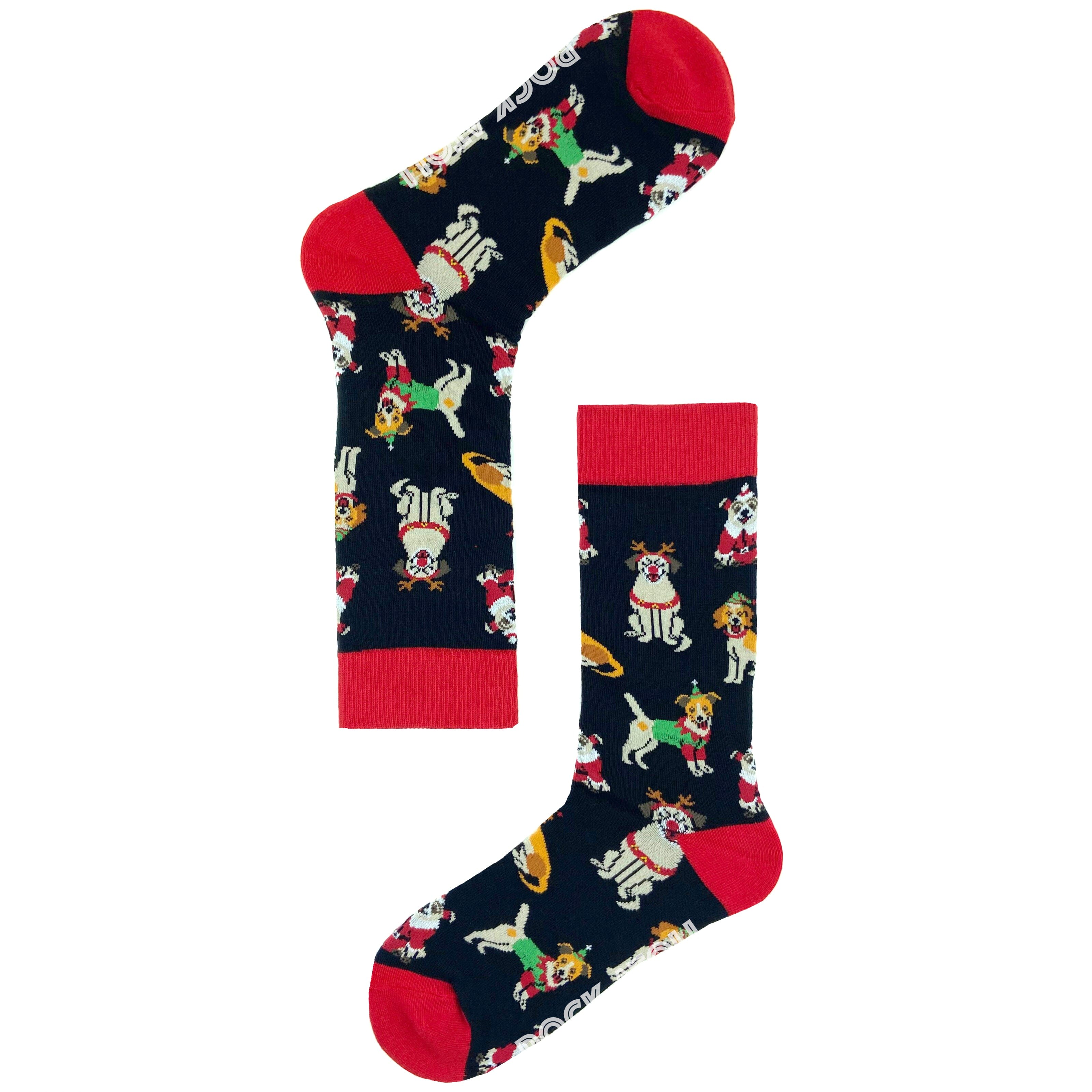 Happy Holidays Festive Santa Christmas Dogs Patterned Novelty Socks