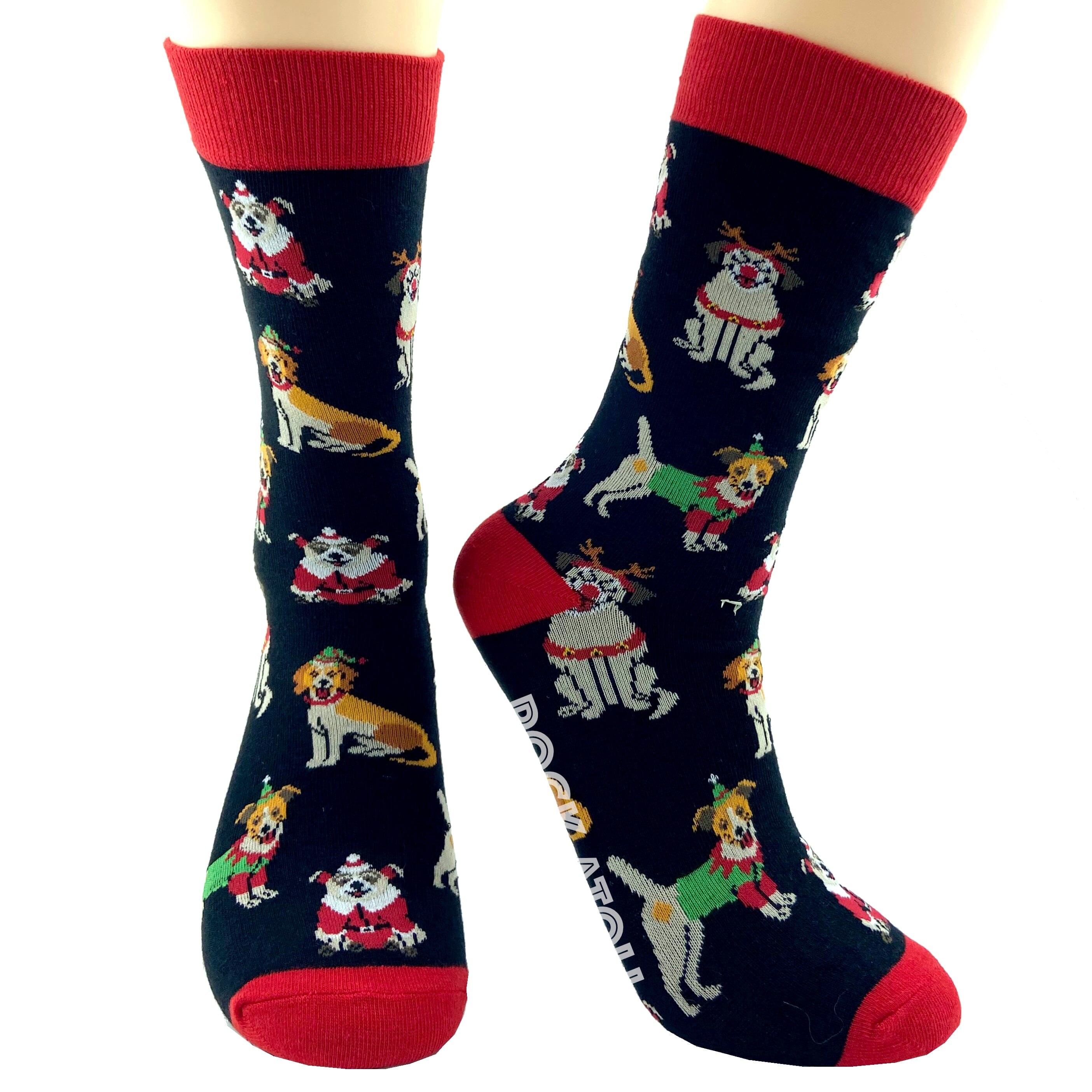 Happy Holidays Festive Santa Christmas Dogs Patterned Novelty Socks