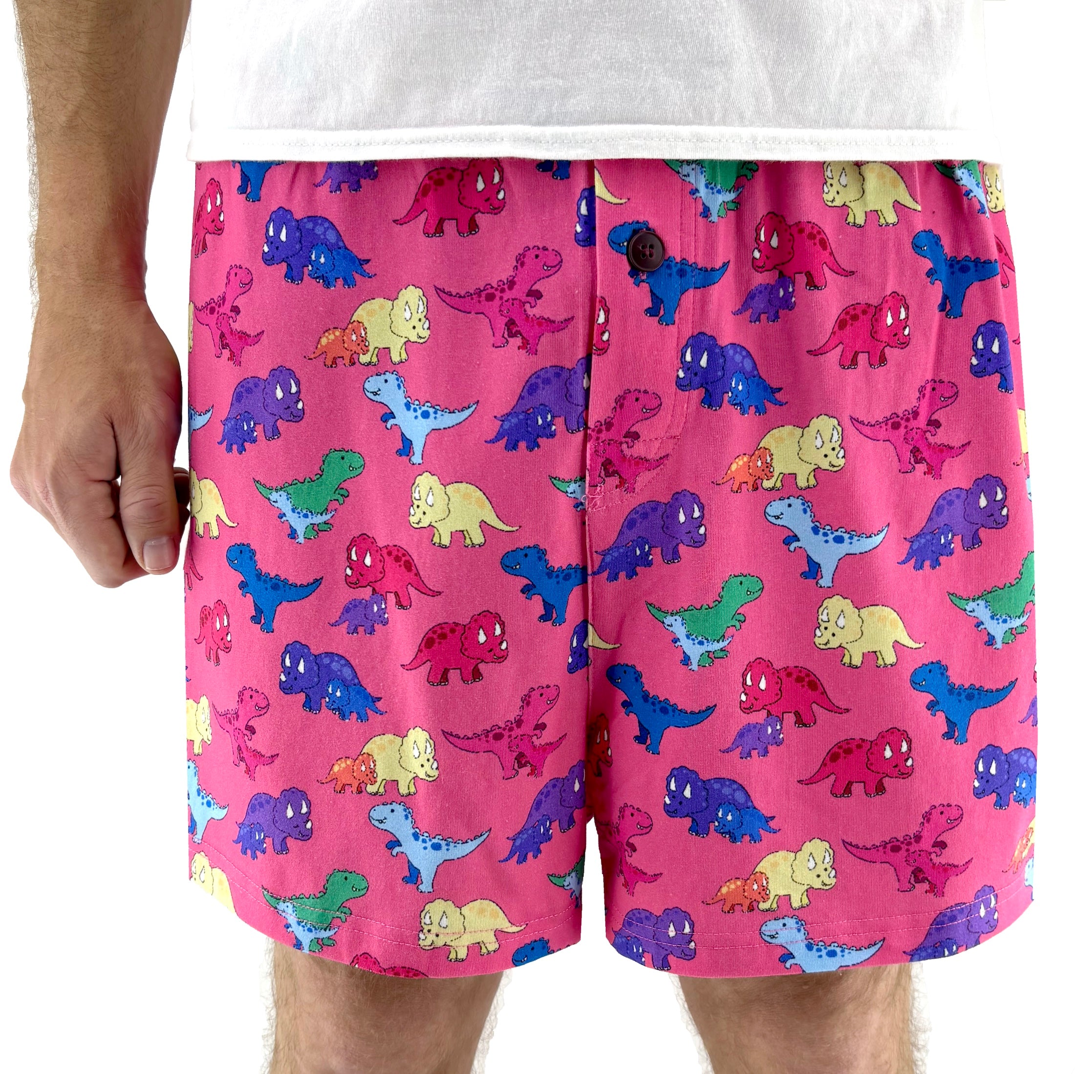 Men's Cartoon Triceratops Dinosaur Print Cotton Knit Pajama PJ Shorts