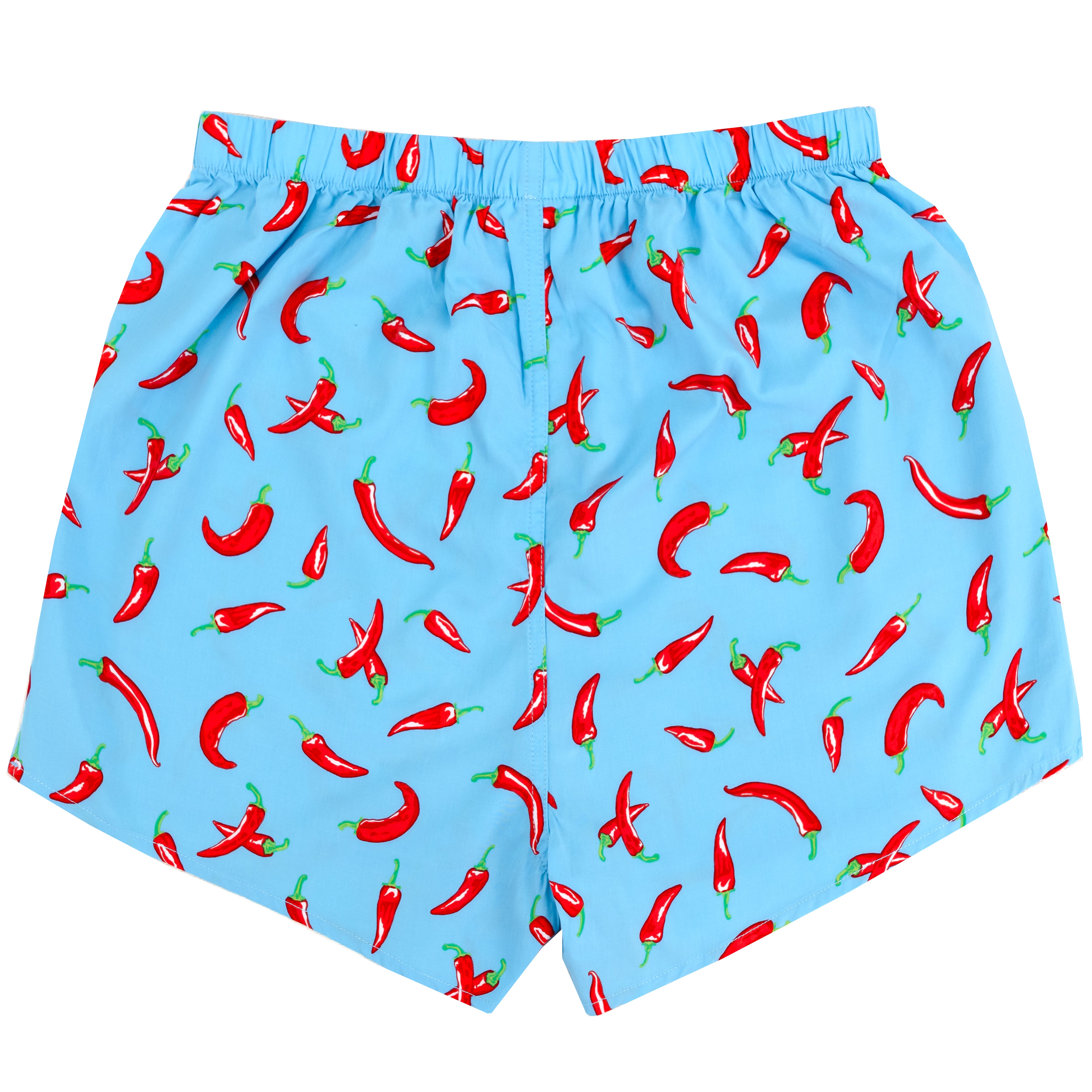 Men's Foodie Red Hot Chili Pepper Novelty Patterned Blue Boxer Shorts. Super Soft Lightweight Cotton Underwear for Men.