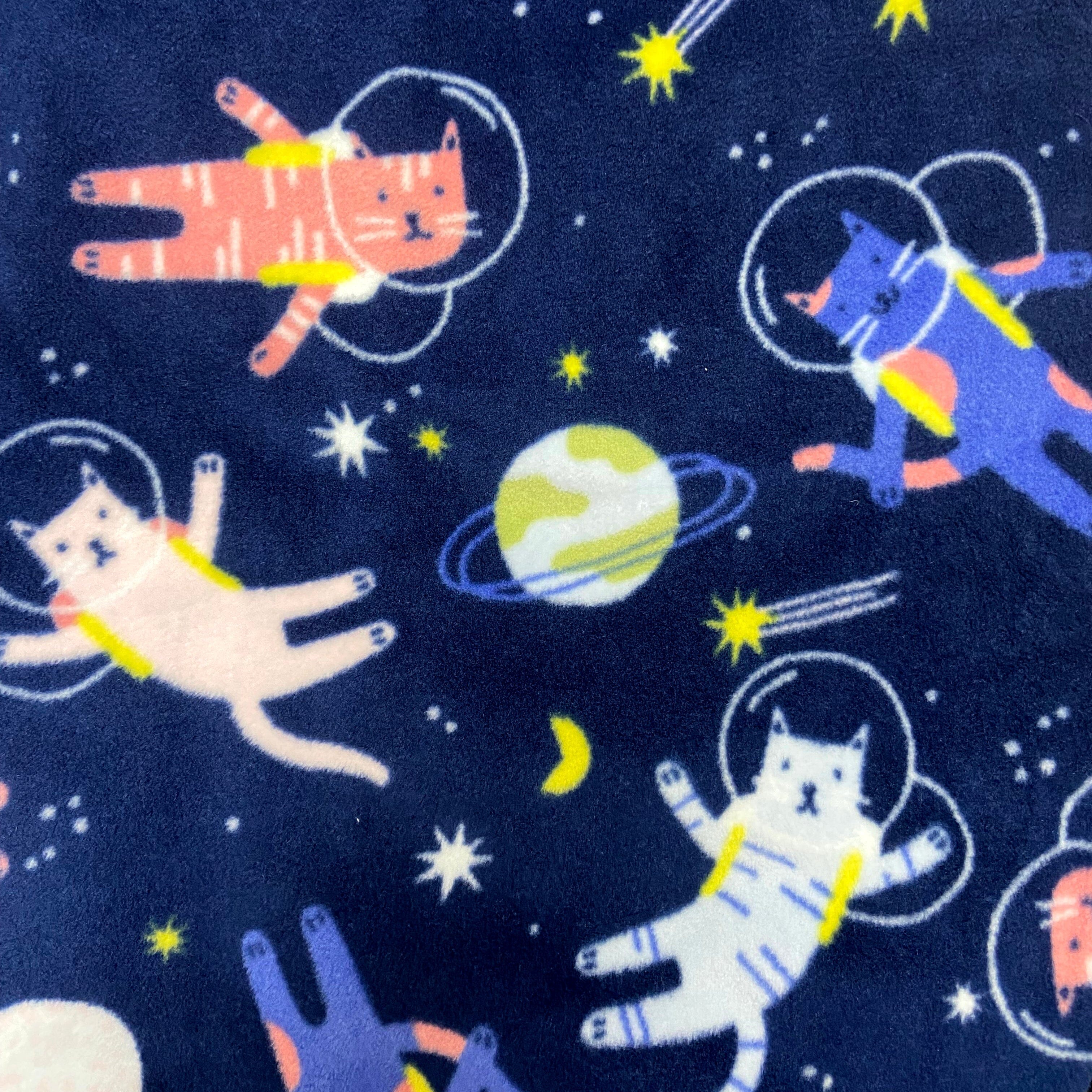Cat Astronauts in Outer Space Print Warm Soft Fleece Long Pajama Pants