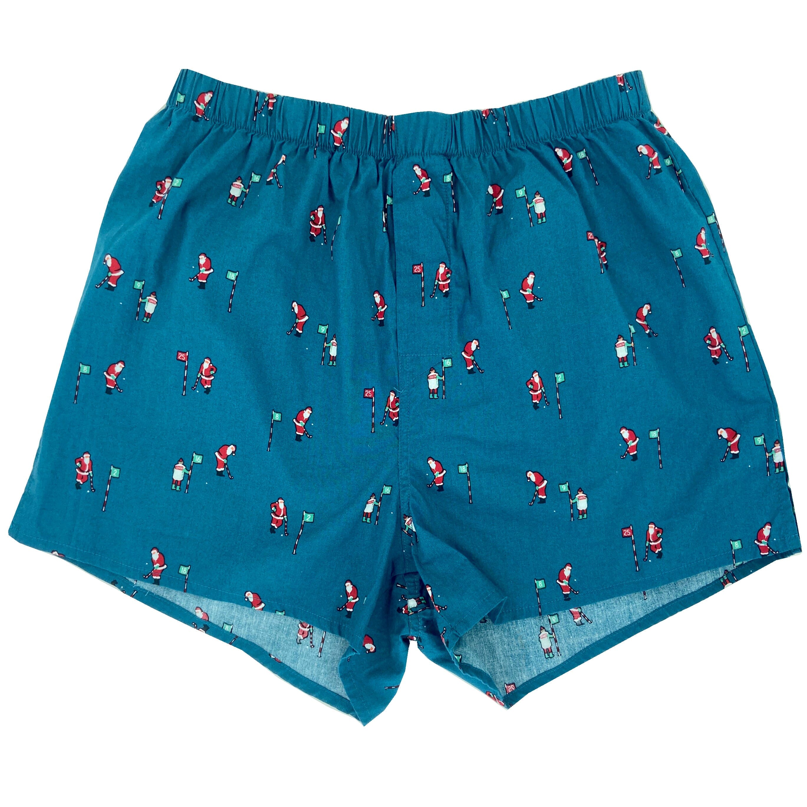 Festive Christmas Themed Santa Claus Playing Golf Print Boxer Shorts