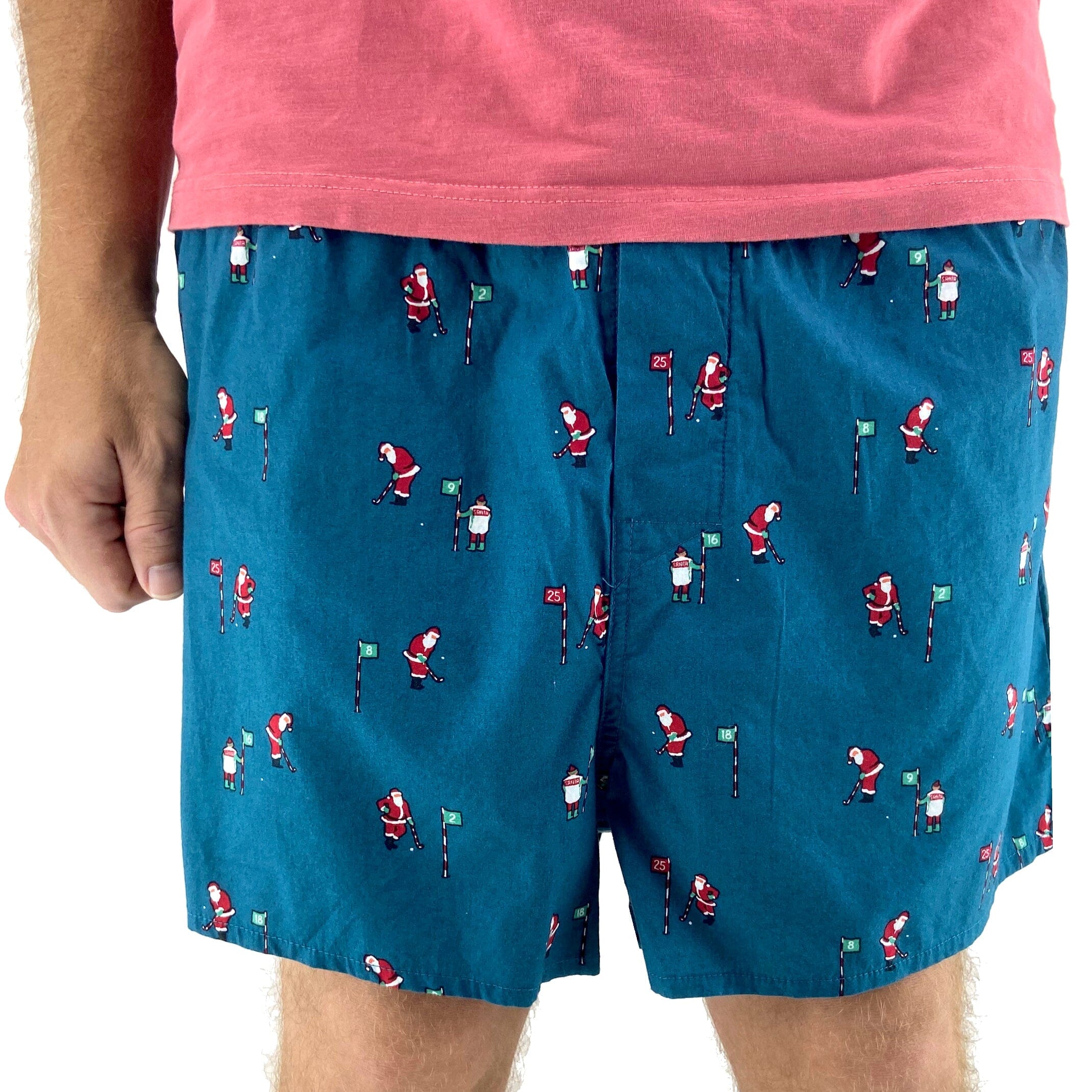 Festive Christmas Themed Santa Claus Playing Golf Print Boxer Shorts