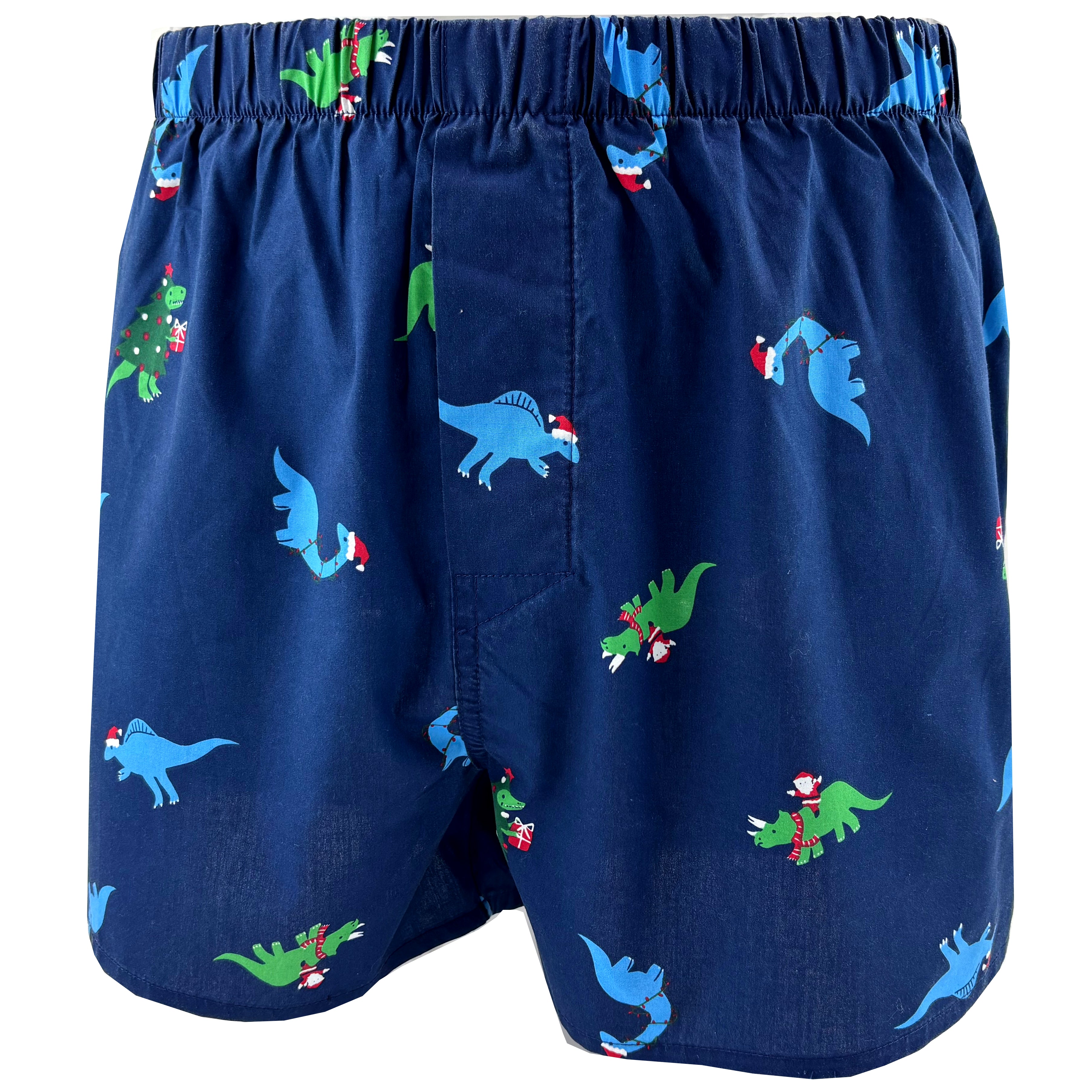Christmas Themed Santas Riding Dinosaurs All Over Print Boxer Shorts