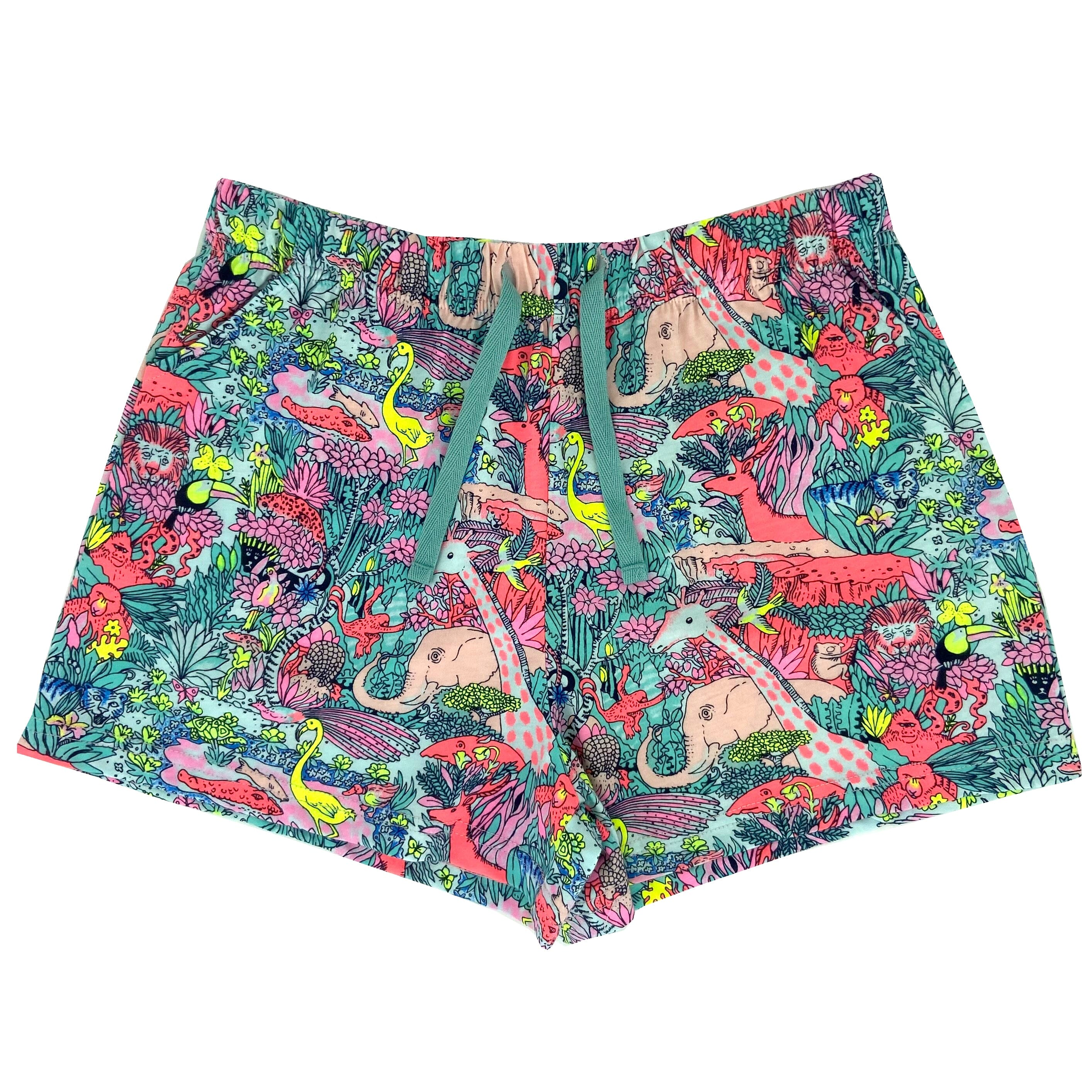 Women's Colorful Jungle Animal Novelty Print Cotton Knit Pyjama Shorts