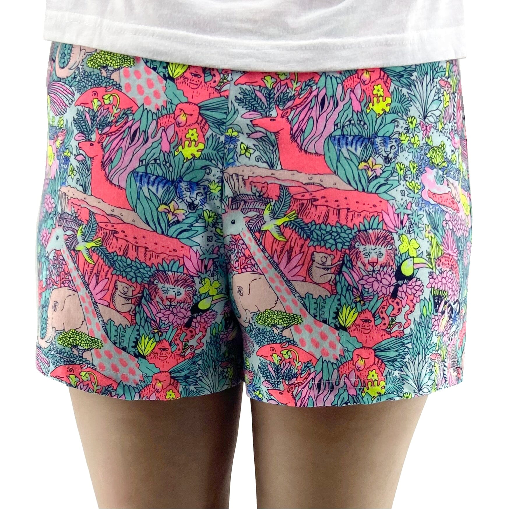 Women's Colorful Jungle Animal Novelty Print Cotton Knit Pyjama Shorts