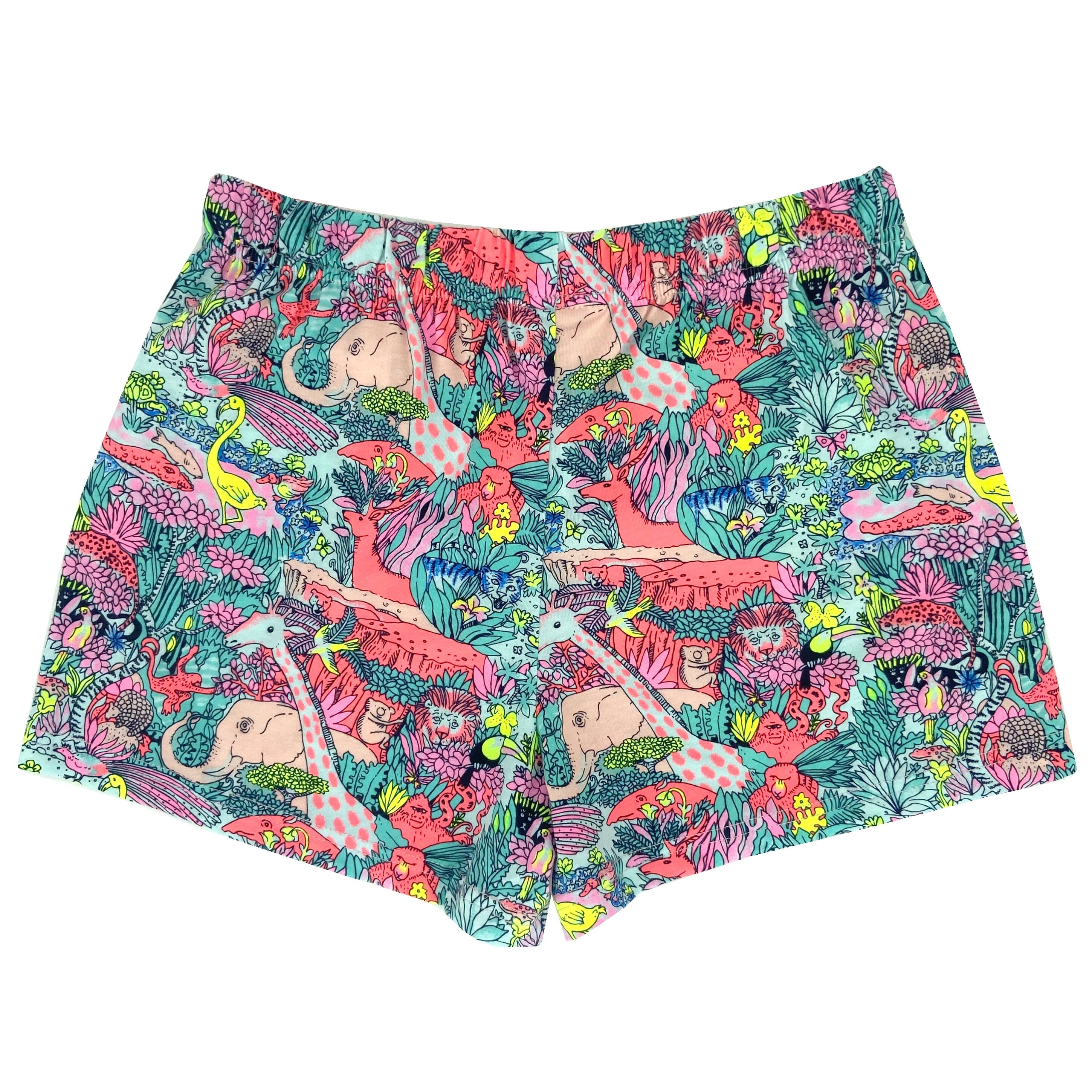 Women's Colorful Jungle Animal Novelty Print Cotton Knit Pyjama Shorts