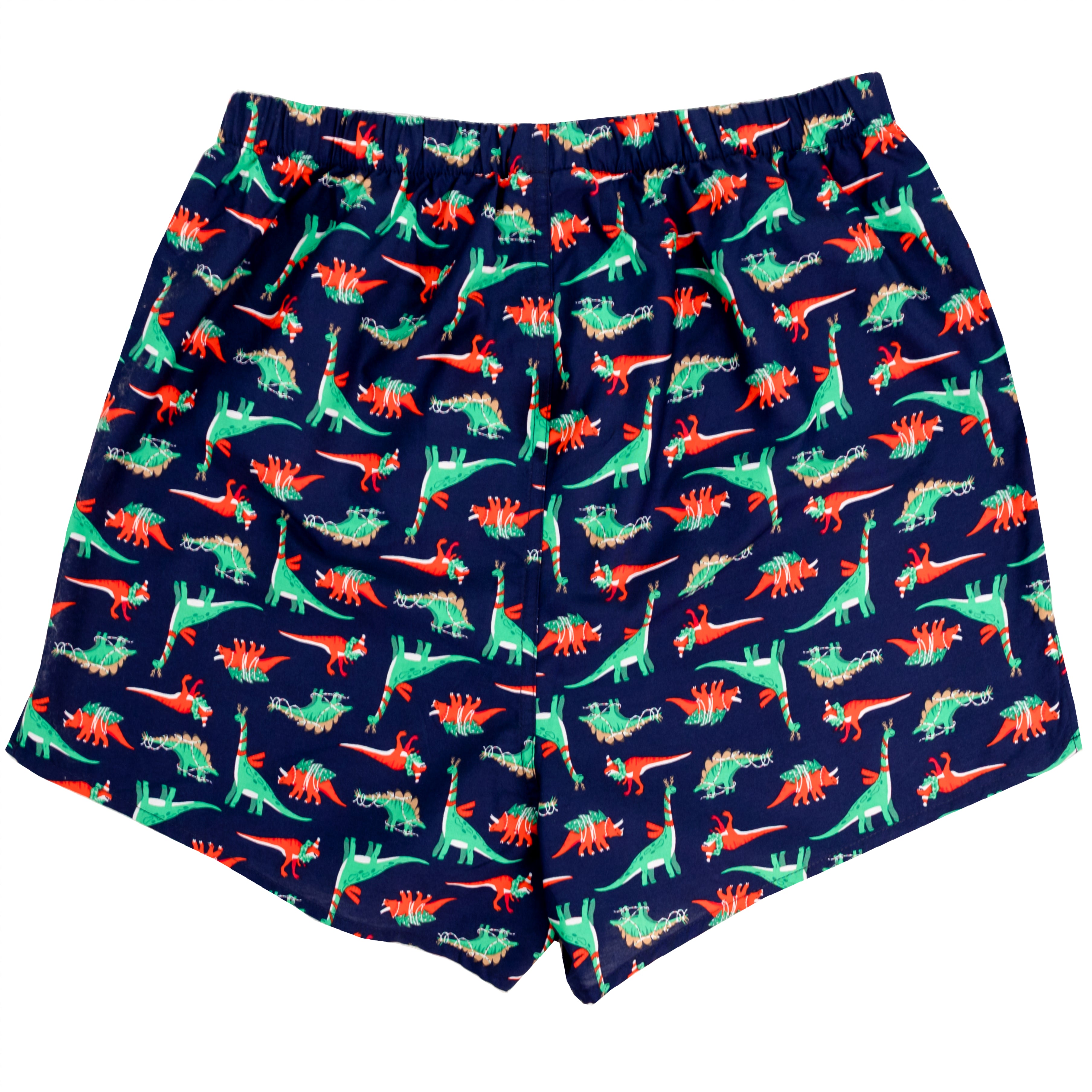 Men's Festive Dinosaurs & Christmas Tree Print Cotton Boxer Shorts. Xmas Presents for Men.