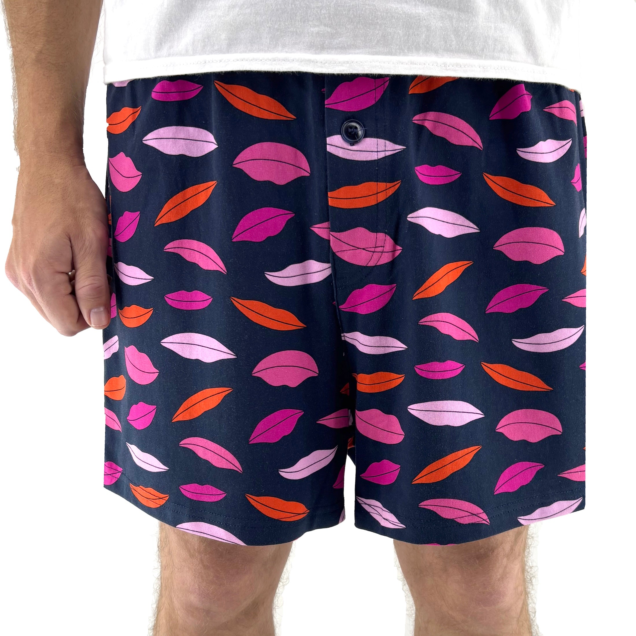 Men's Soft Comfy Smiling Lips All Over Print Love Themed Pajama Shorts