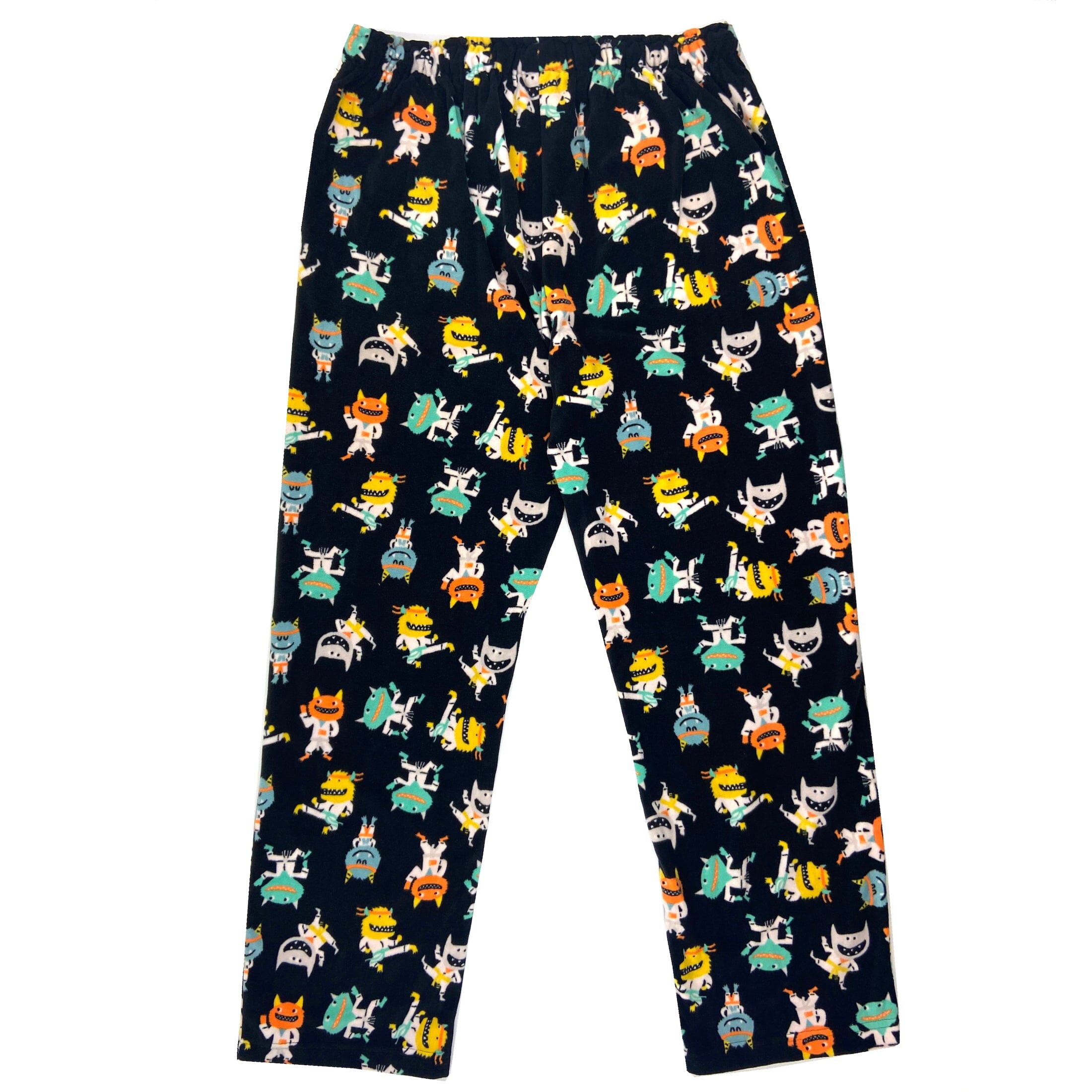 Men's Cartoon Kung-Fu Fighting Monsters Patterned Fleece Pajama Pants