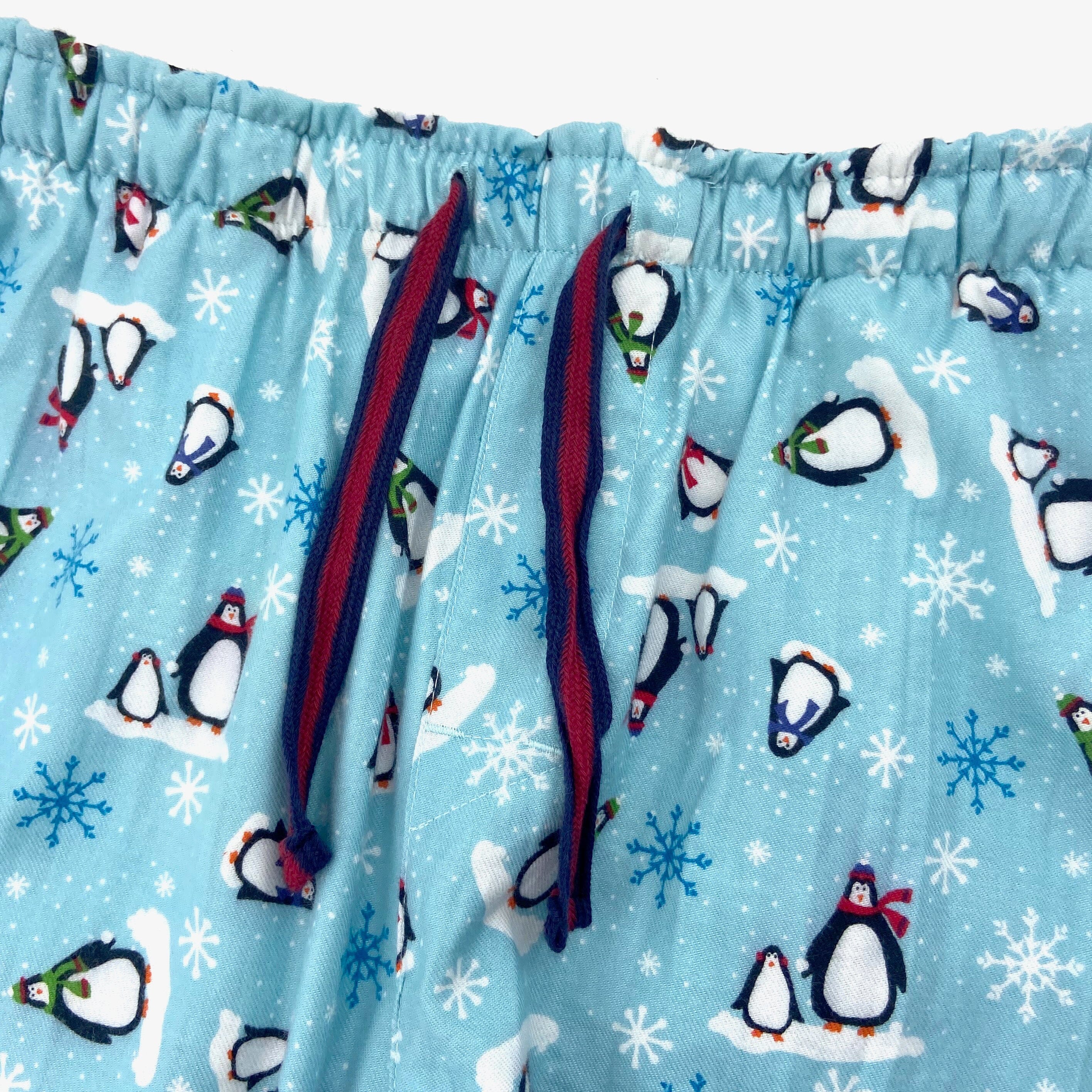 Men's Light Blue Long Pajama Pant Bottoms with Penguin All Over Print