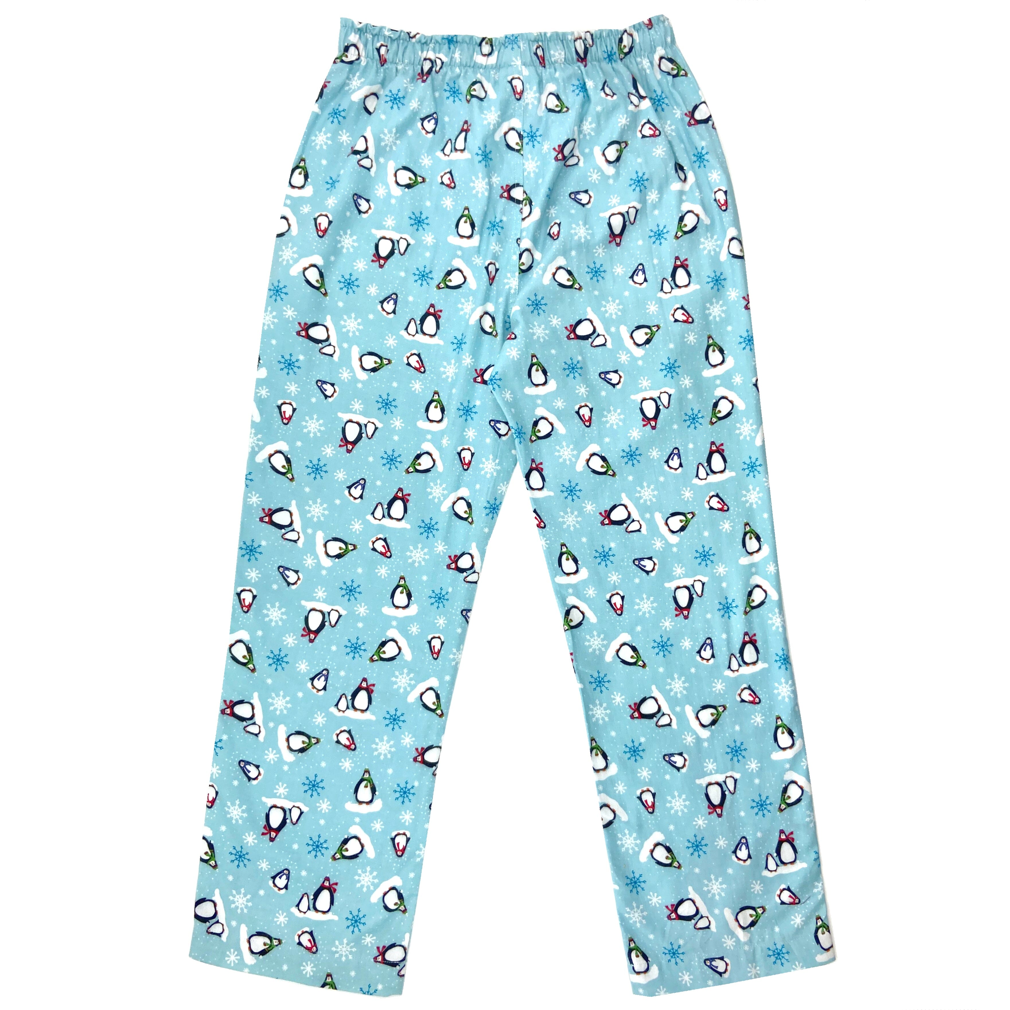 Men's Light Blue Long Pajama Pant Bottoms with Penguin All Over Print