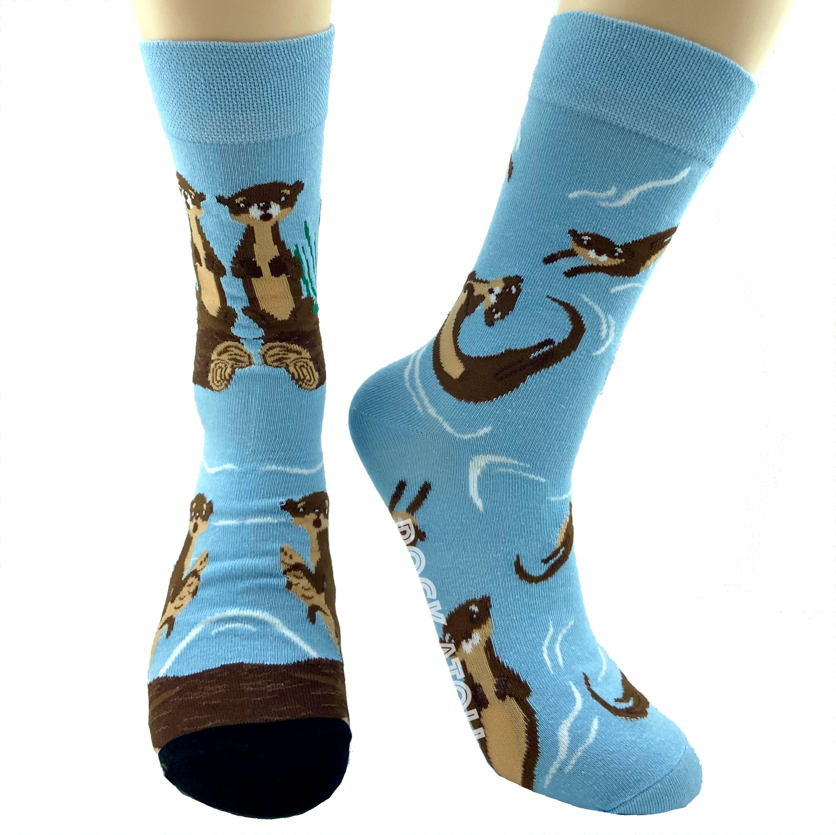 Adorable Sea Otter Weasel Mink Polecat Patterned Novelty Socks in Blue