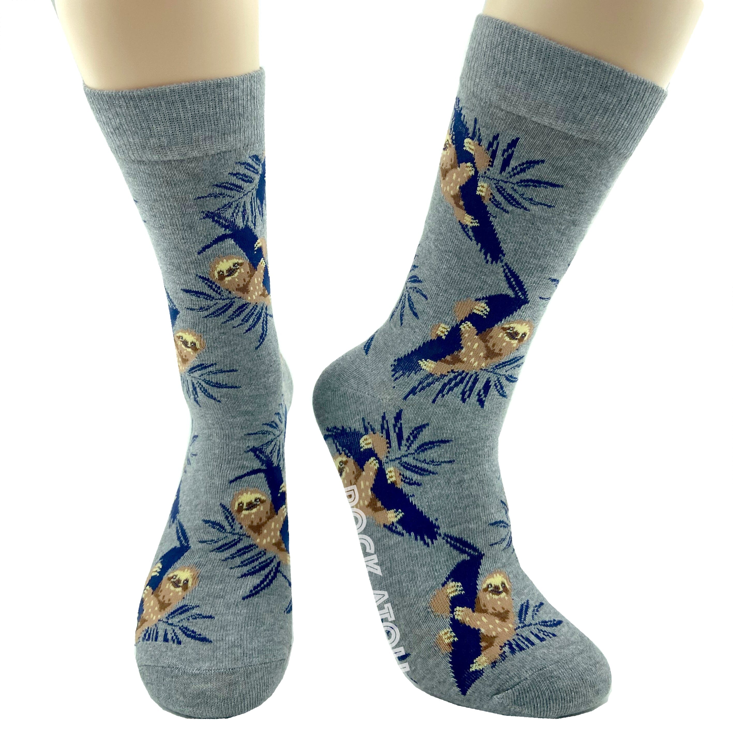 Light Grey Sleepy Sloth Patterned Cute Fun Unisex Comfy Novelty Socks