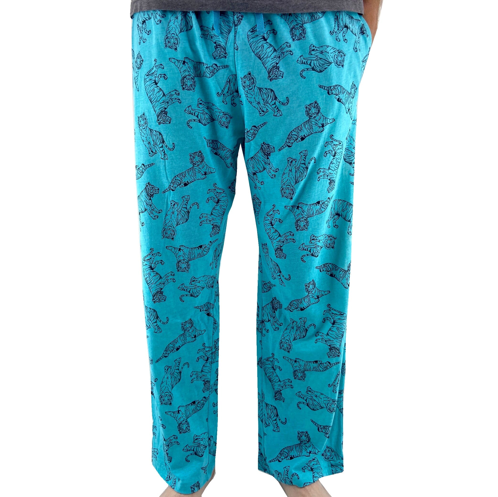 Men's Animal Themed Tiger Novelty Print Cotton Pajama PJ Pant Bottoms