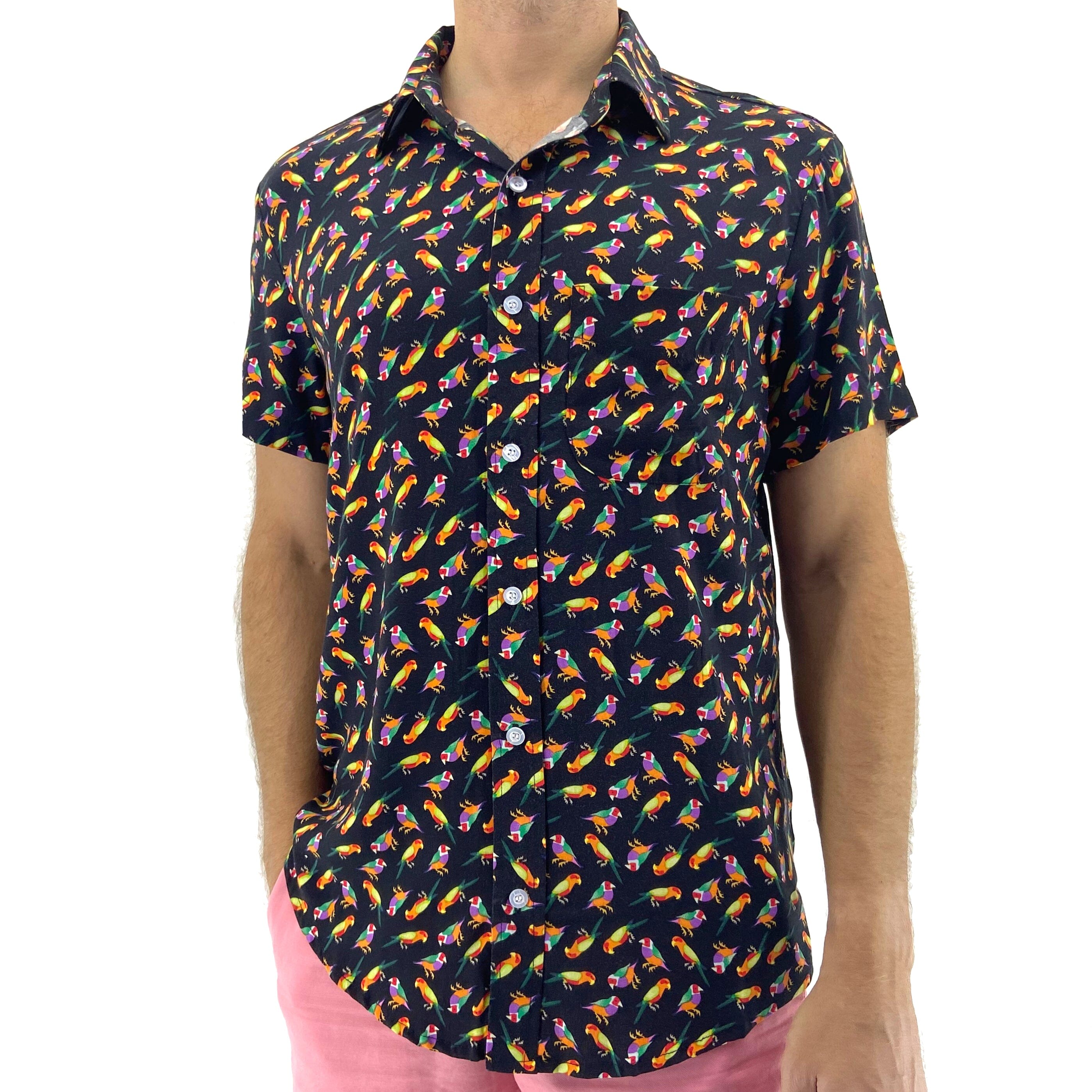 Men's Tropical Lovebirds Patterned Ultra Soft Hawaiian Shirt Tee