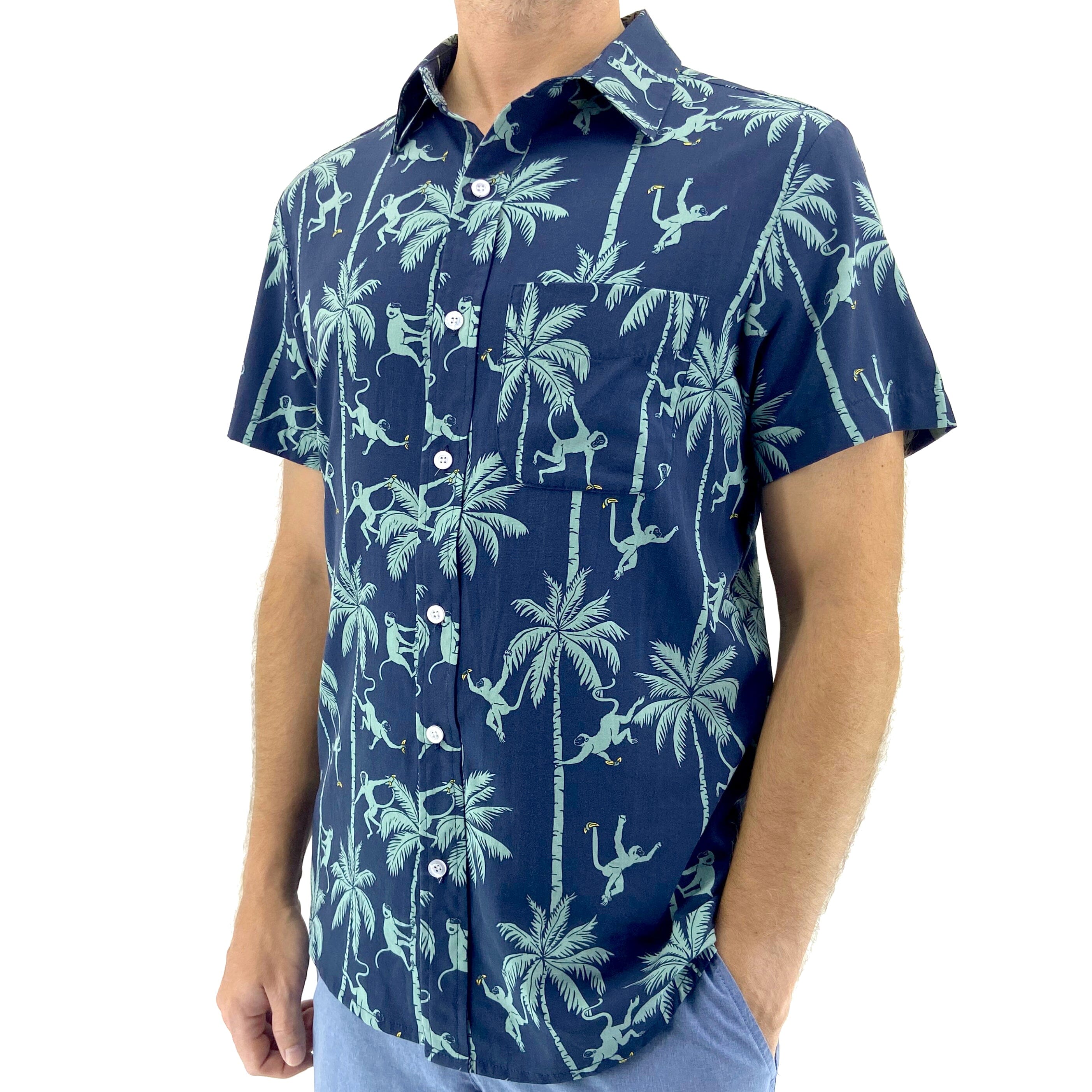 Buy Men's Short Sleeve Button Down Hawaiian Shirts with Monkey Print