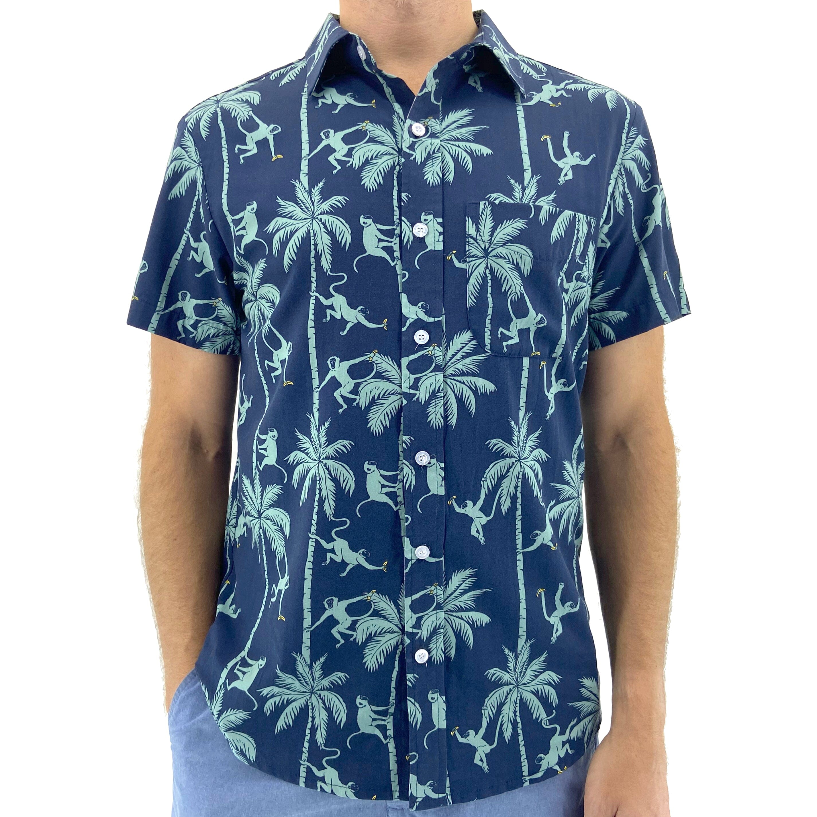 Buy Men's Short Sleeve Button Down Hawaiian Shirts with Monkey Print