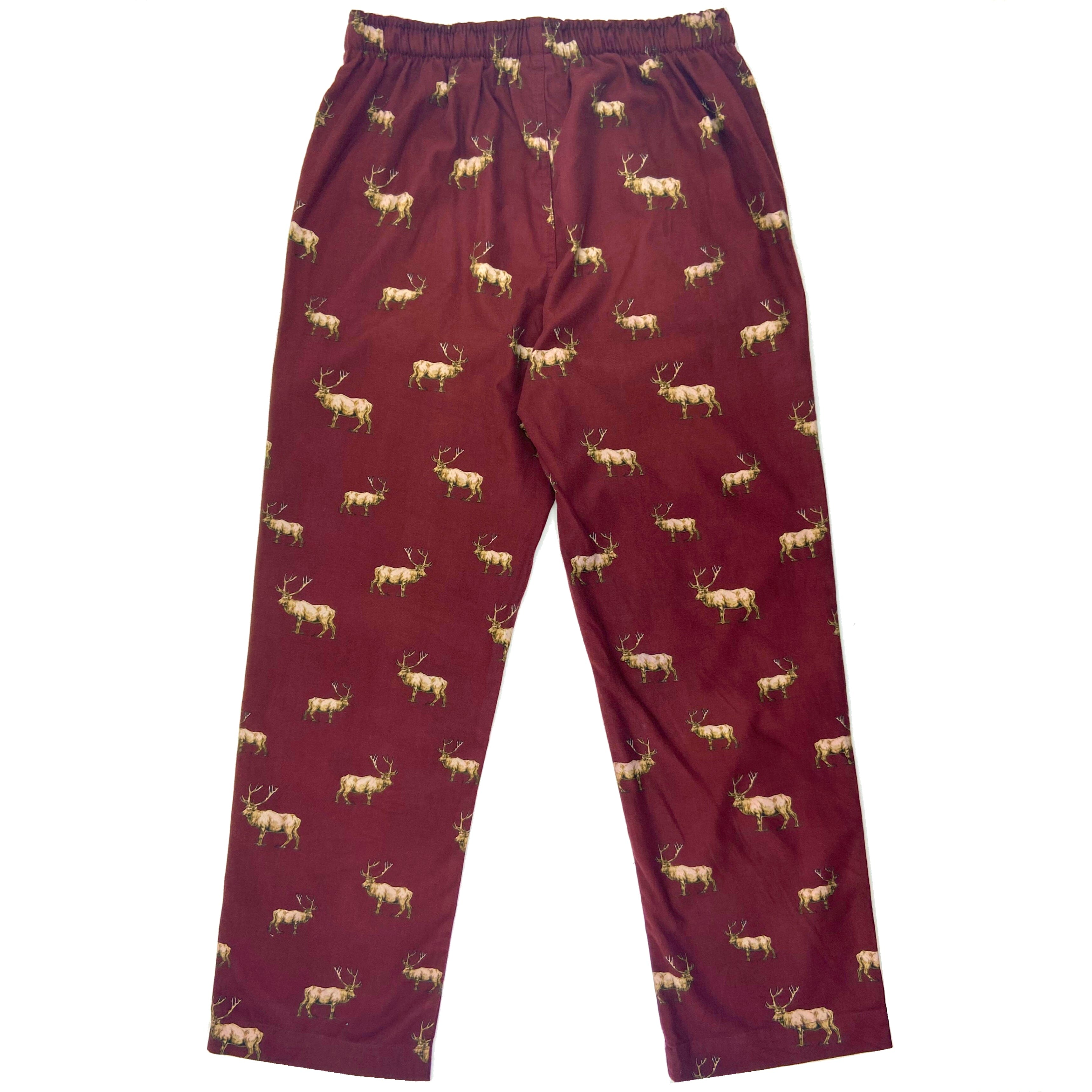 Men's Elk Deer Moose All Over Print Thick Cotton Long PJ Pajama Bottoms