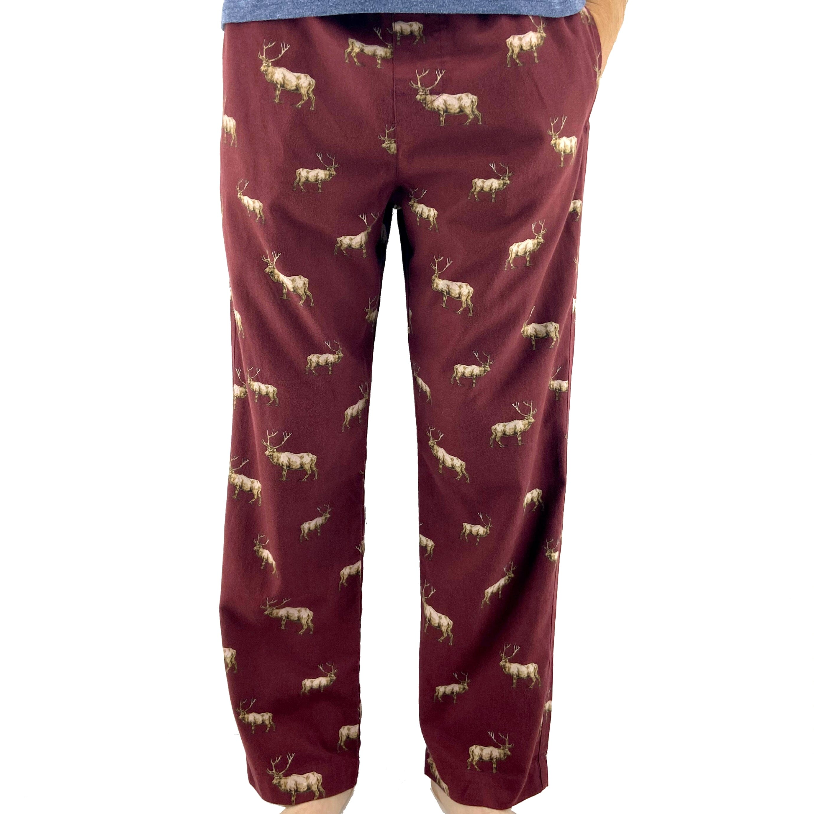 Men's Elk Deer Moose All Over Print Thick Cotton Long PJ Pajama Bottoms