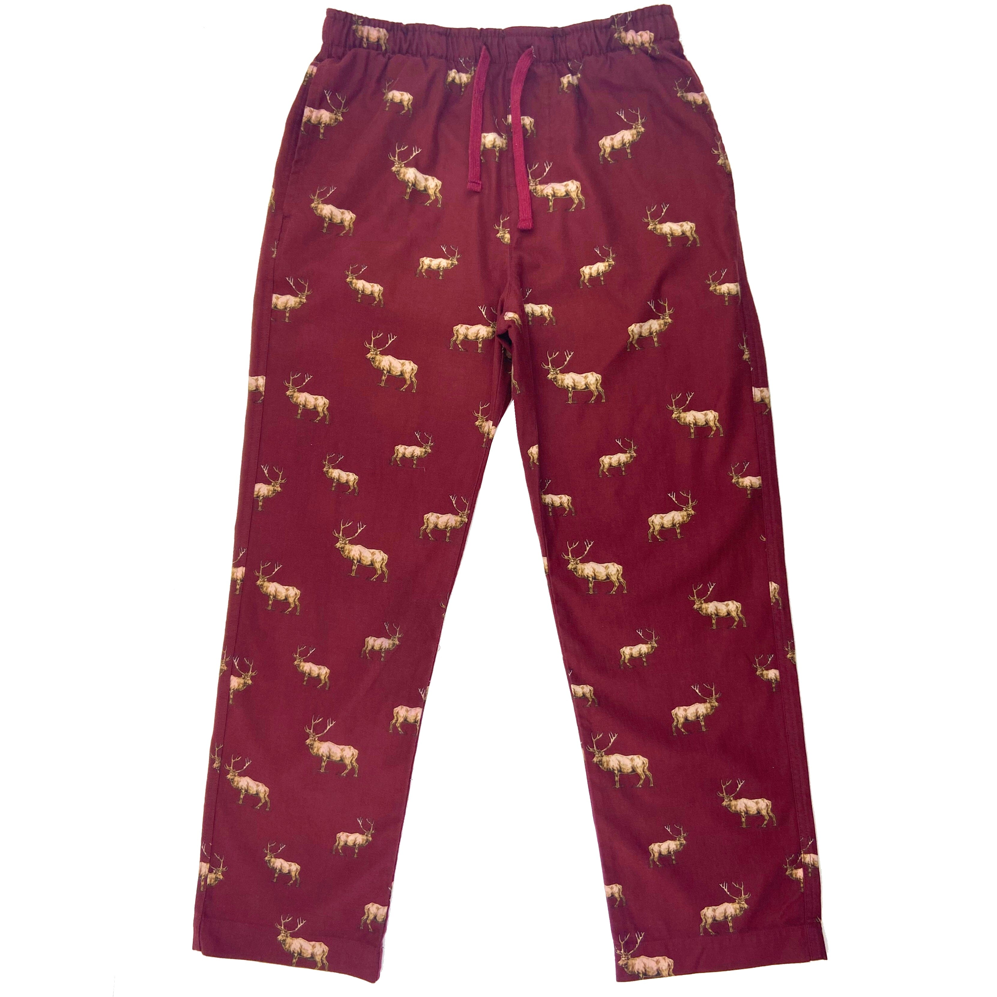 Men's Elk Deer Moose All Over Print Thick Cotton Long PJ Pajama Bottoms