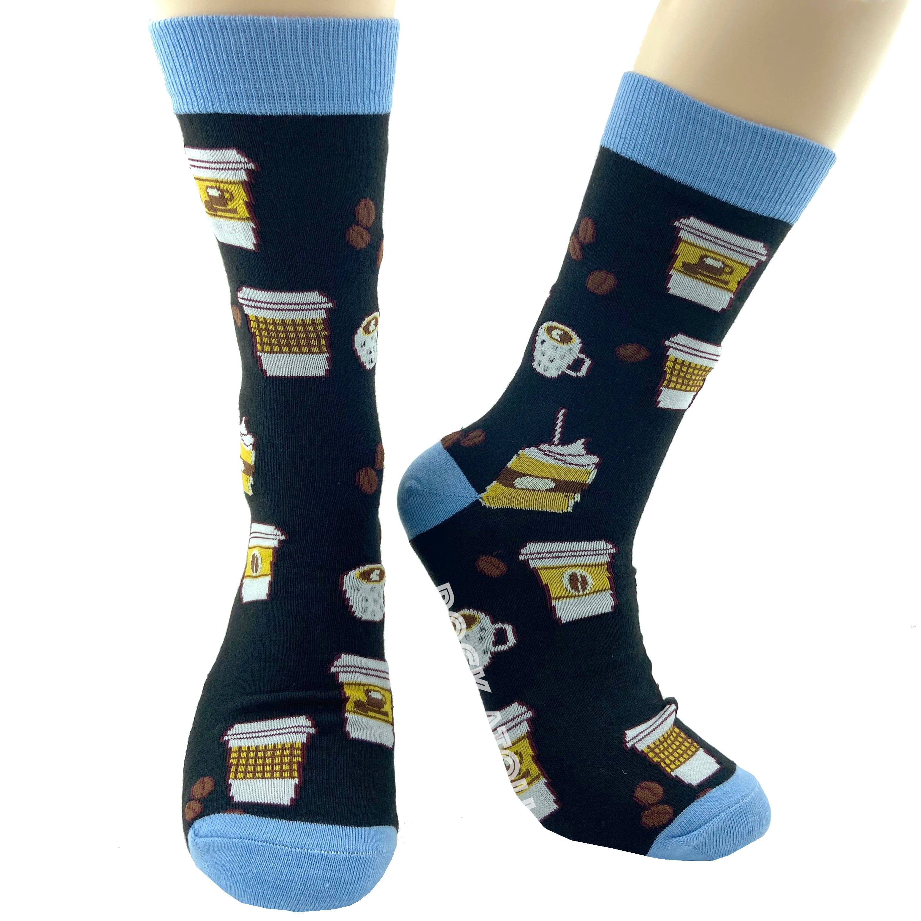 Unisex Black Food Themed Espresso Coffee Beans Patterned Novelty Socks