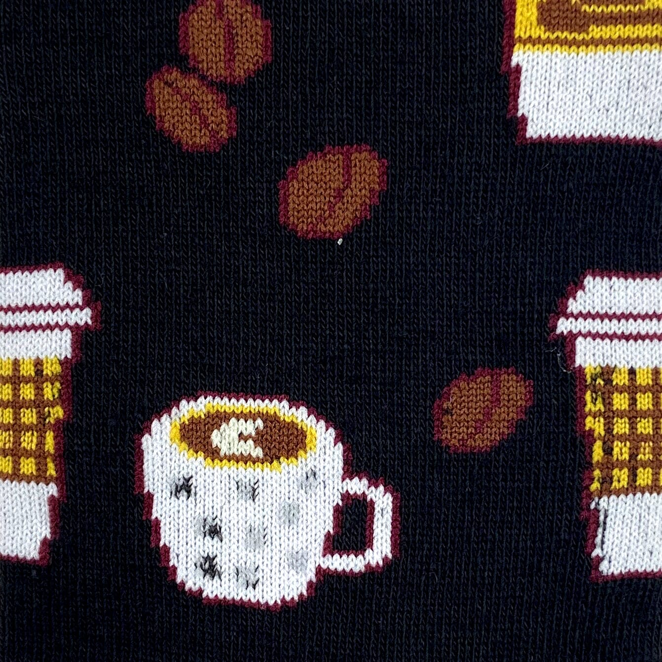 Unisex Black Food Themed Espresso Coffee Beans Patterned Novelty Socks