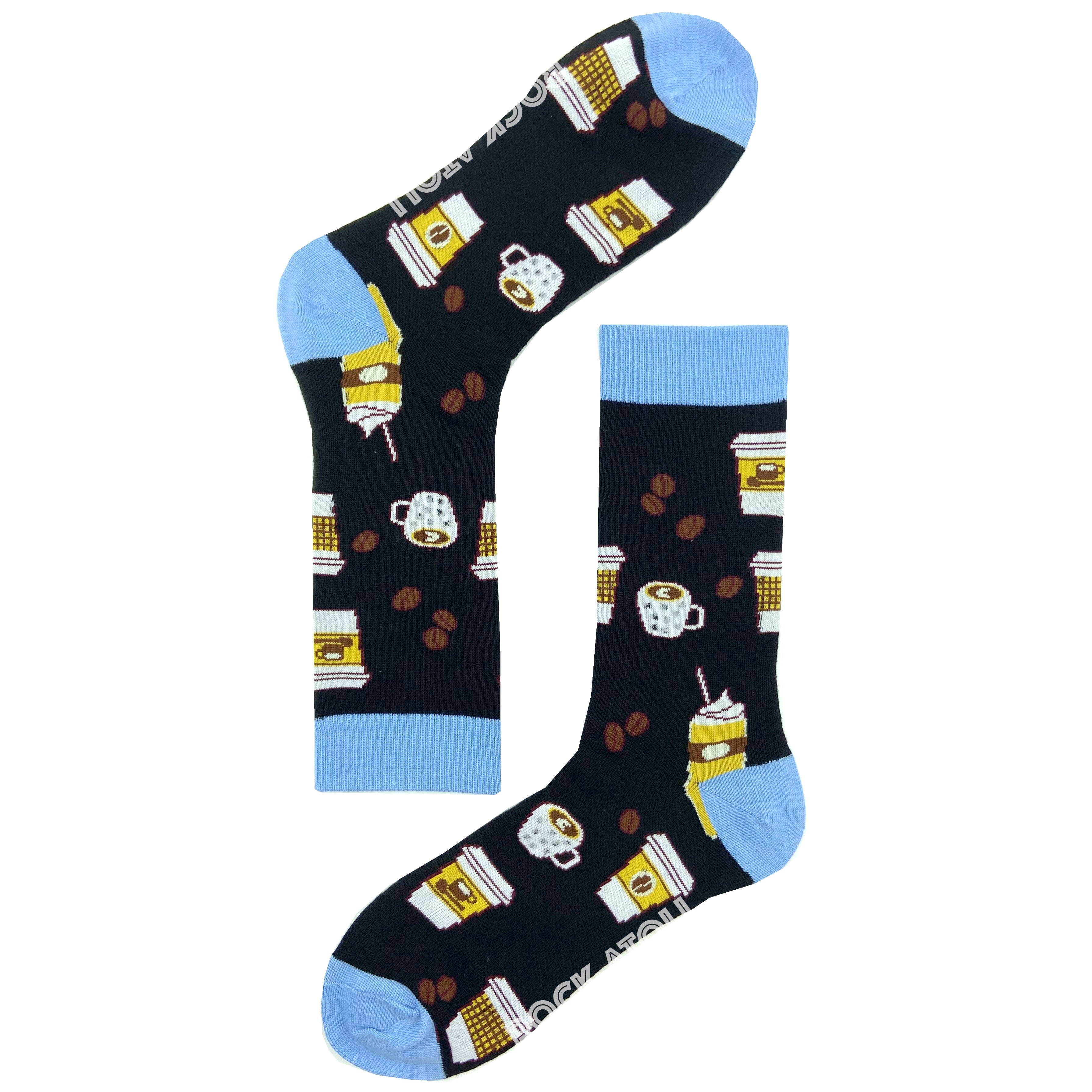 Unisex Black Food Themed Espresso Coffee Beans Patterned Novelty Socks