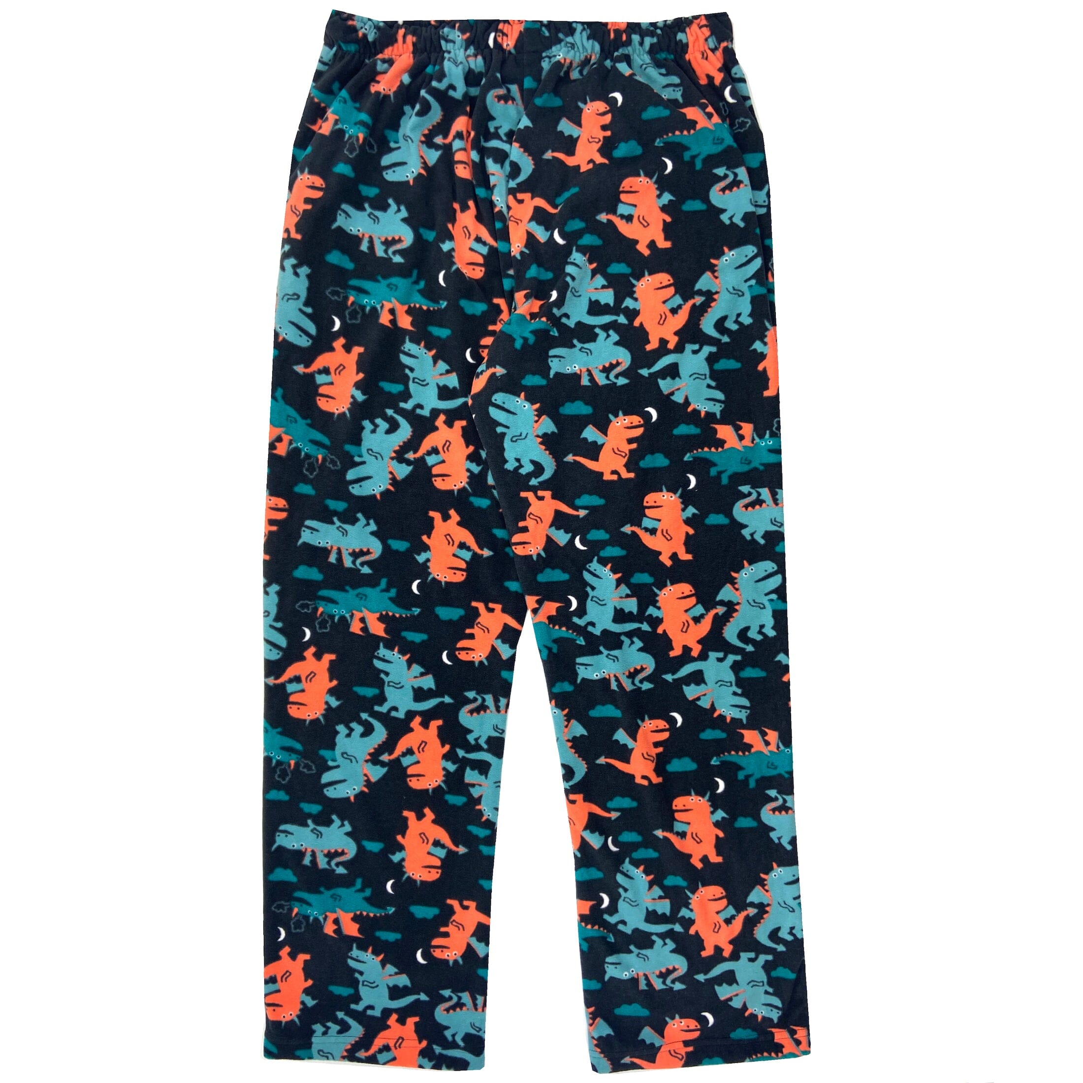 Men's Cartoon Mythical Dragon Patterned Fleece Pajama Pant Bottoms