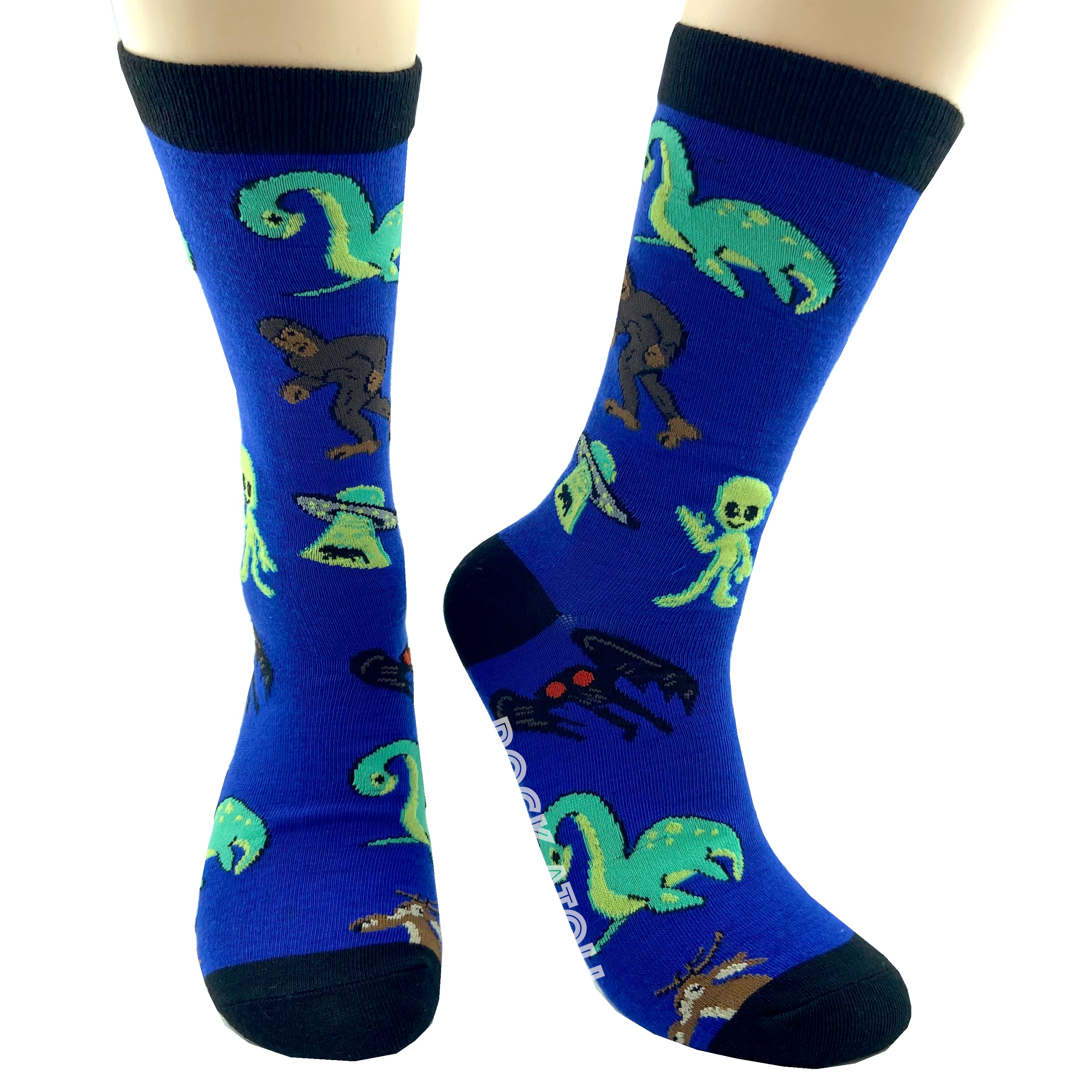 Mythical Bigfoot Aliens Loch Ness Monster and UFO Novelty Socks