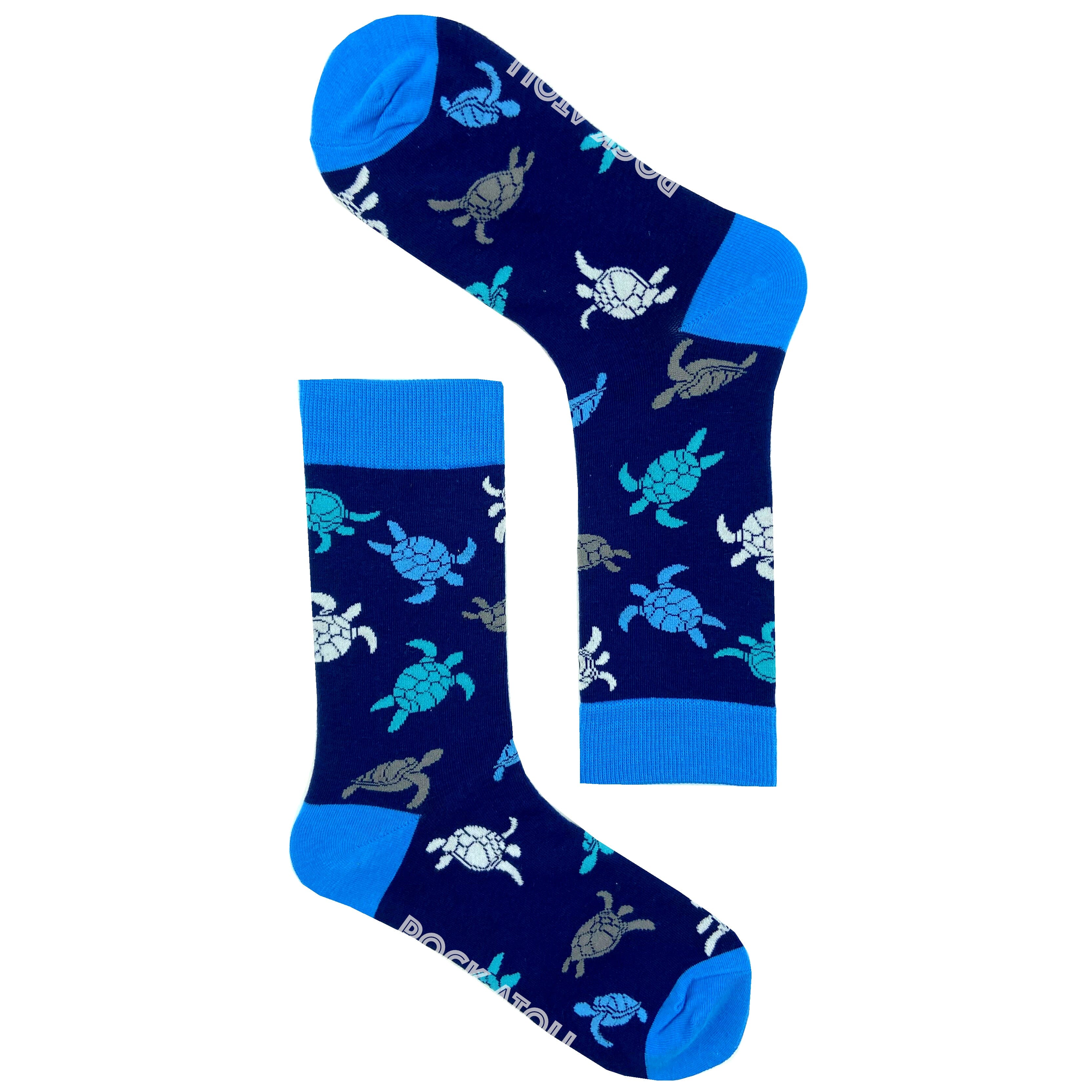 Women's Navy Blue Ocean Themed Sea Turtle Patterned Novelty Crew Socks