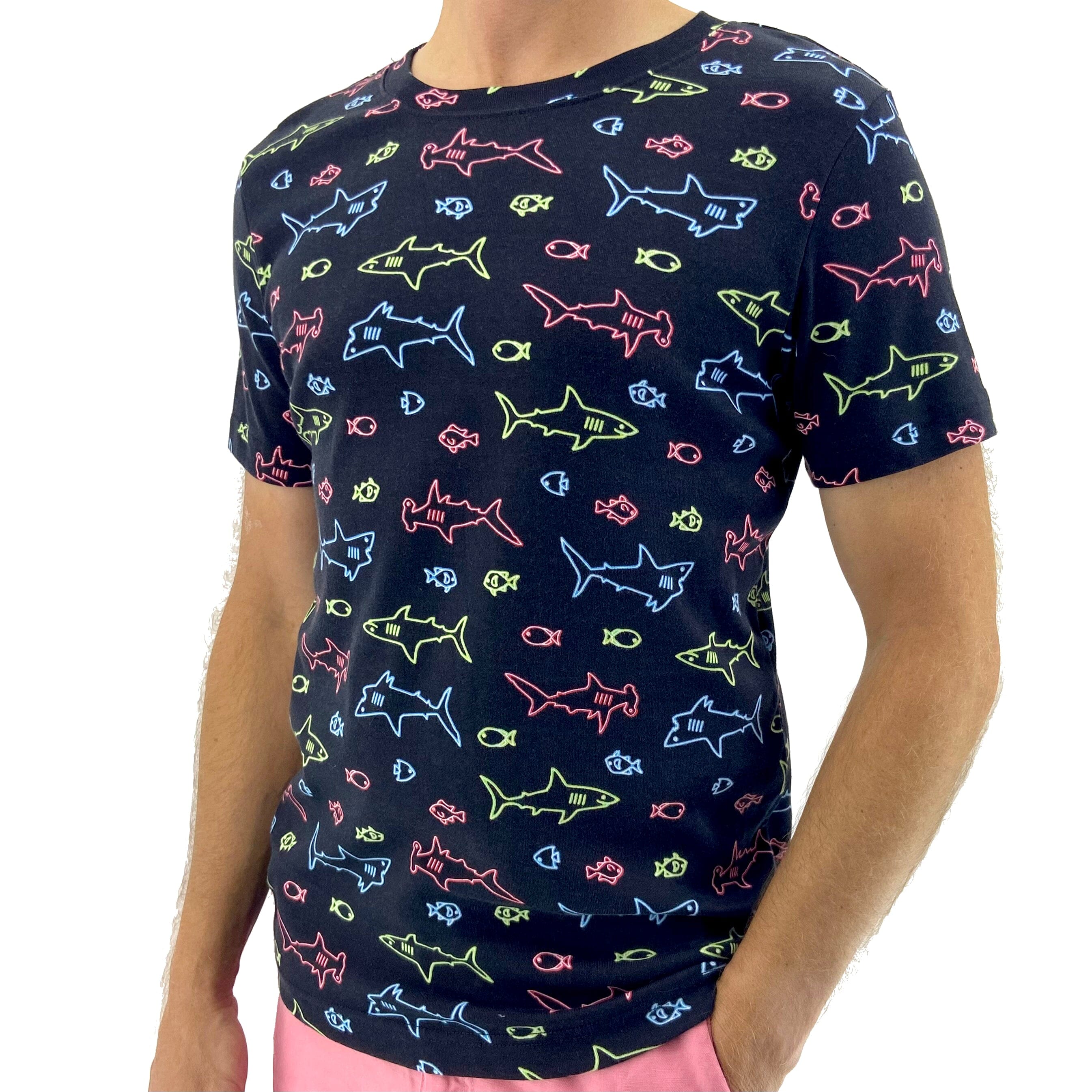 Men's Classic Hammerhead Shark Patterned Cotton Crew Neck T-Shirt Top