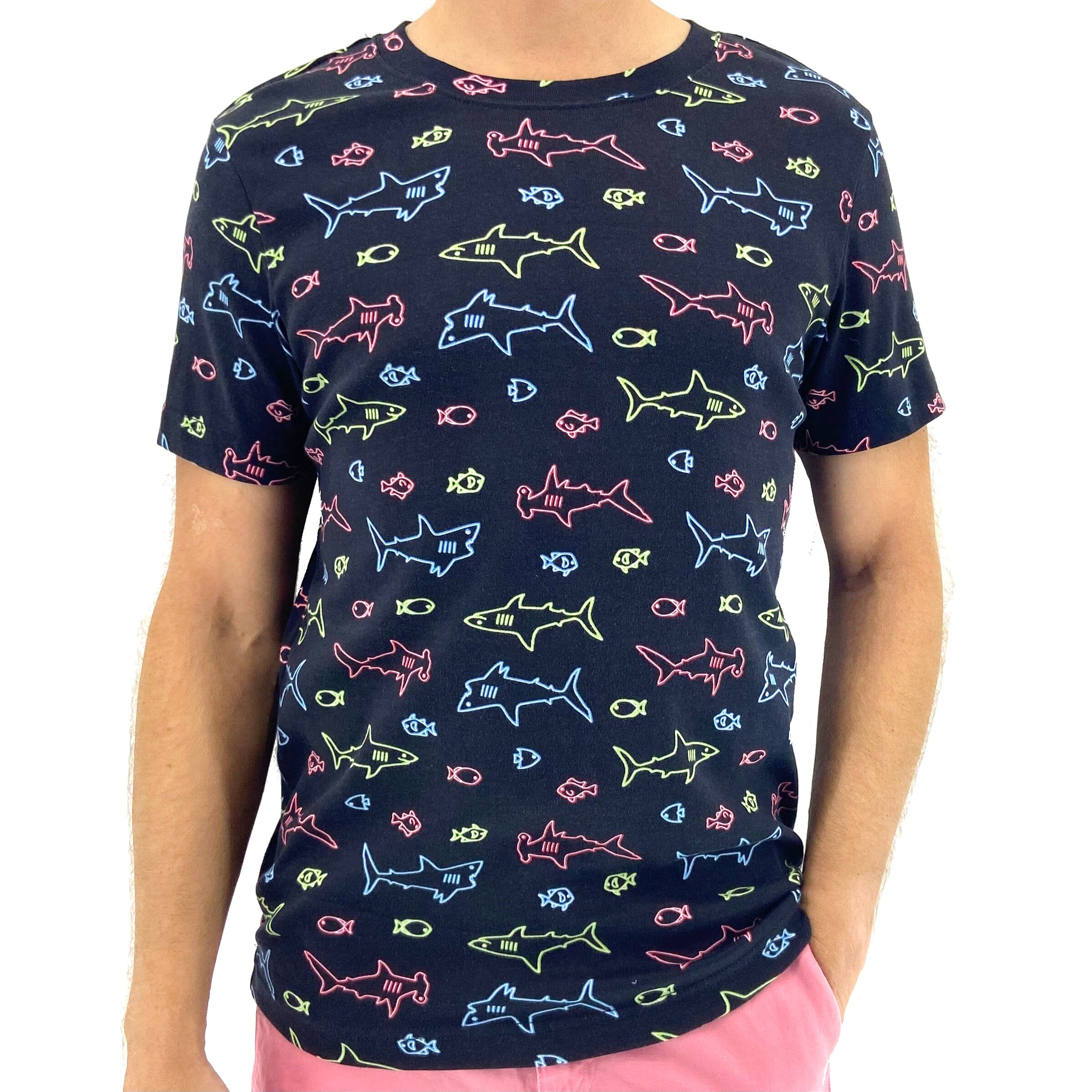 Men's Classic Hammerhead Shark Patterned Cotton Crew Neck T-Shirt Top