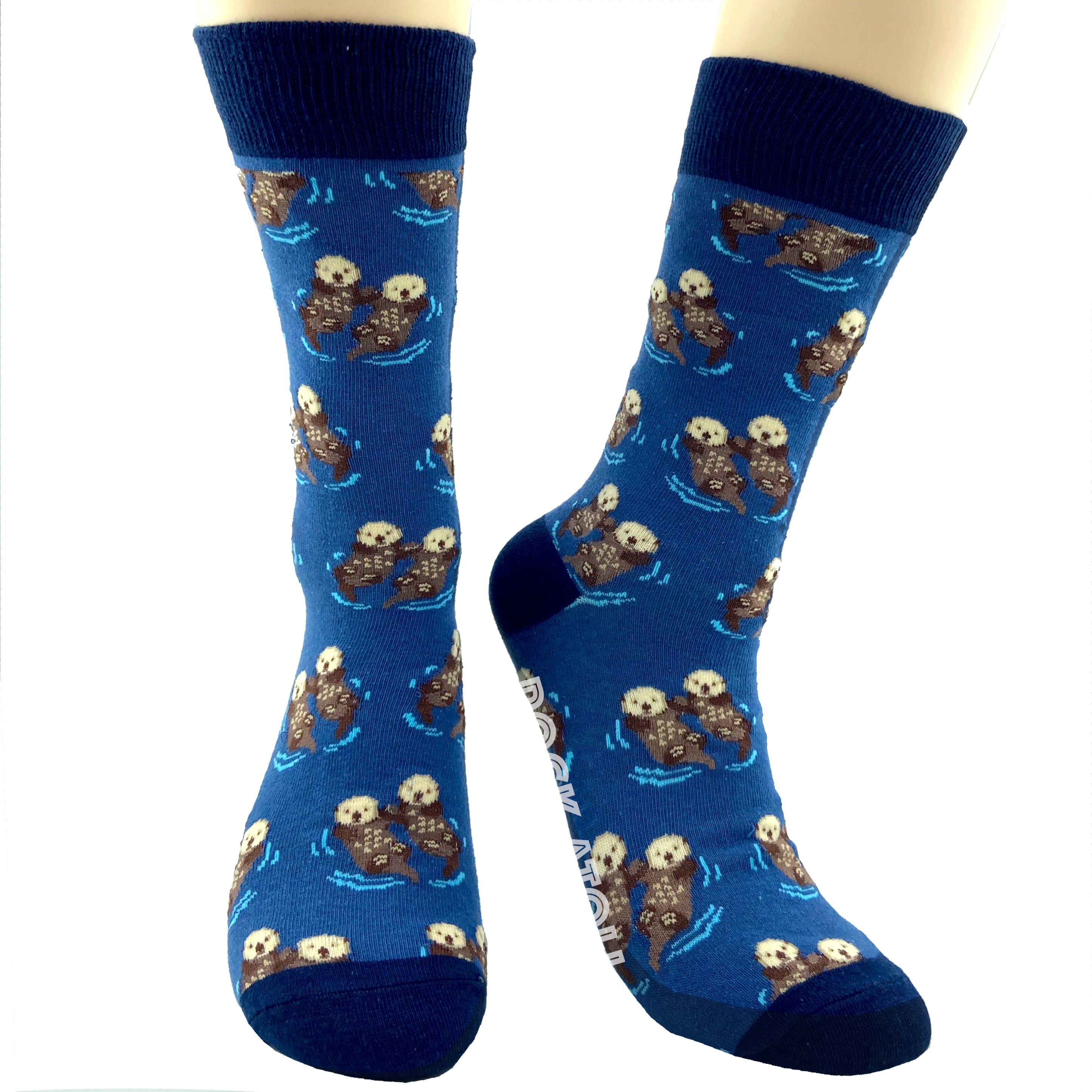 A Pair of Sea Otter Patterned Fun Unisex Novelty Crew Socks in Blue