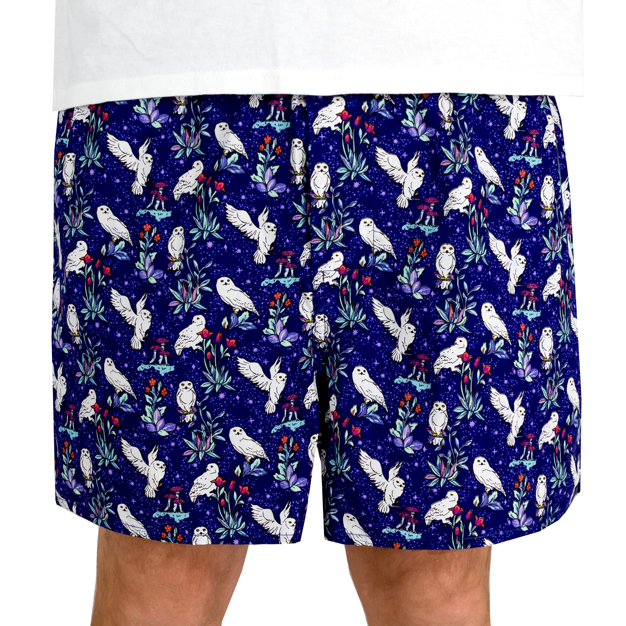 Men's Vibrant Snowy Owl Bird Animal Print Cotton Boxer Shorts S-XXL
