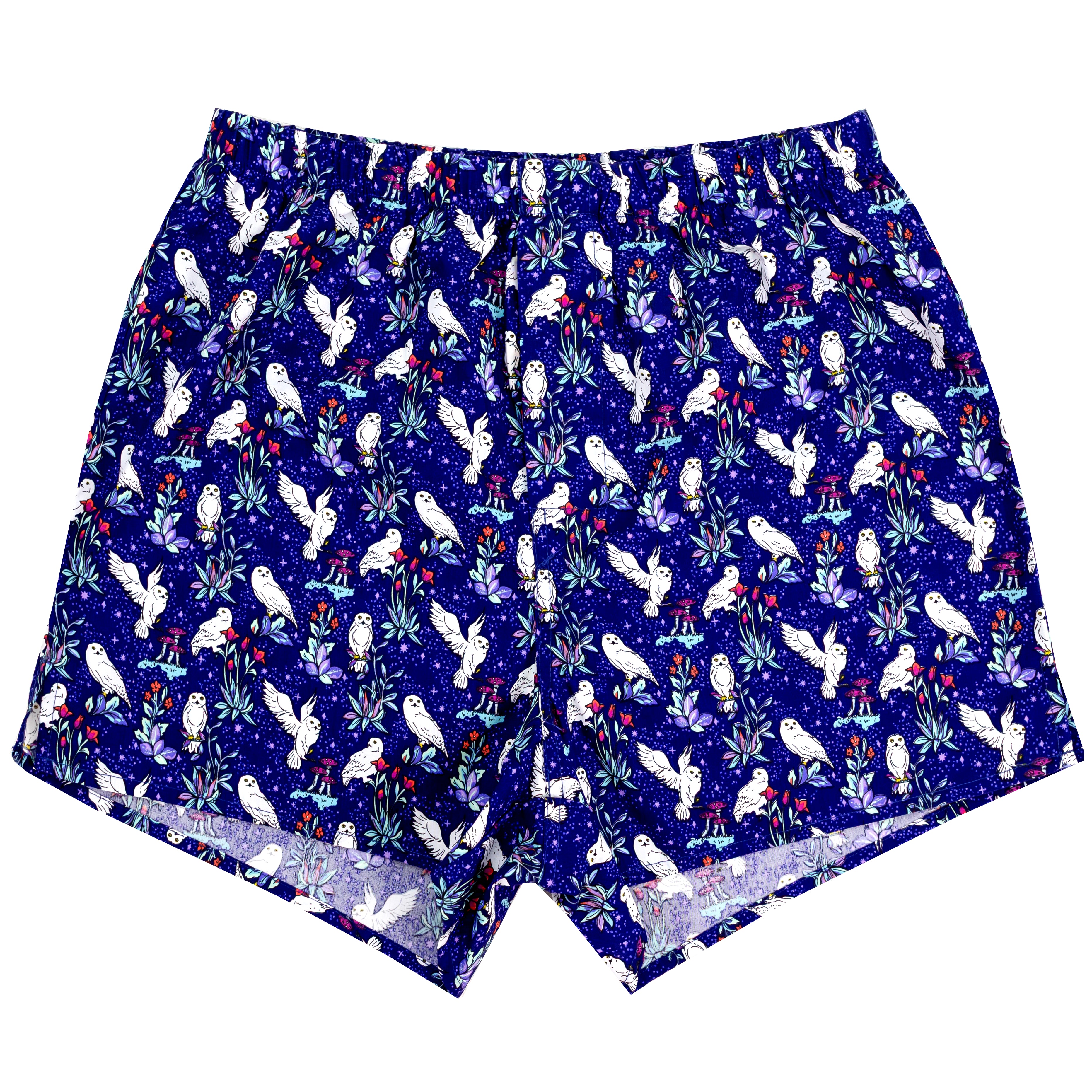 Men's Vibrant Snowy Owl Bird Animal Print Cotton Boxer Shorts S-XXL in Bright Purple