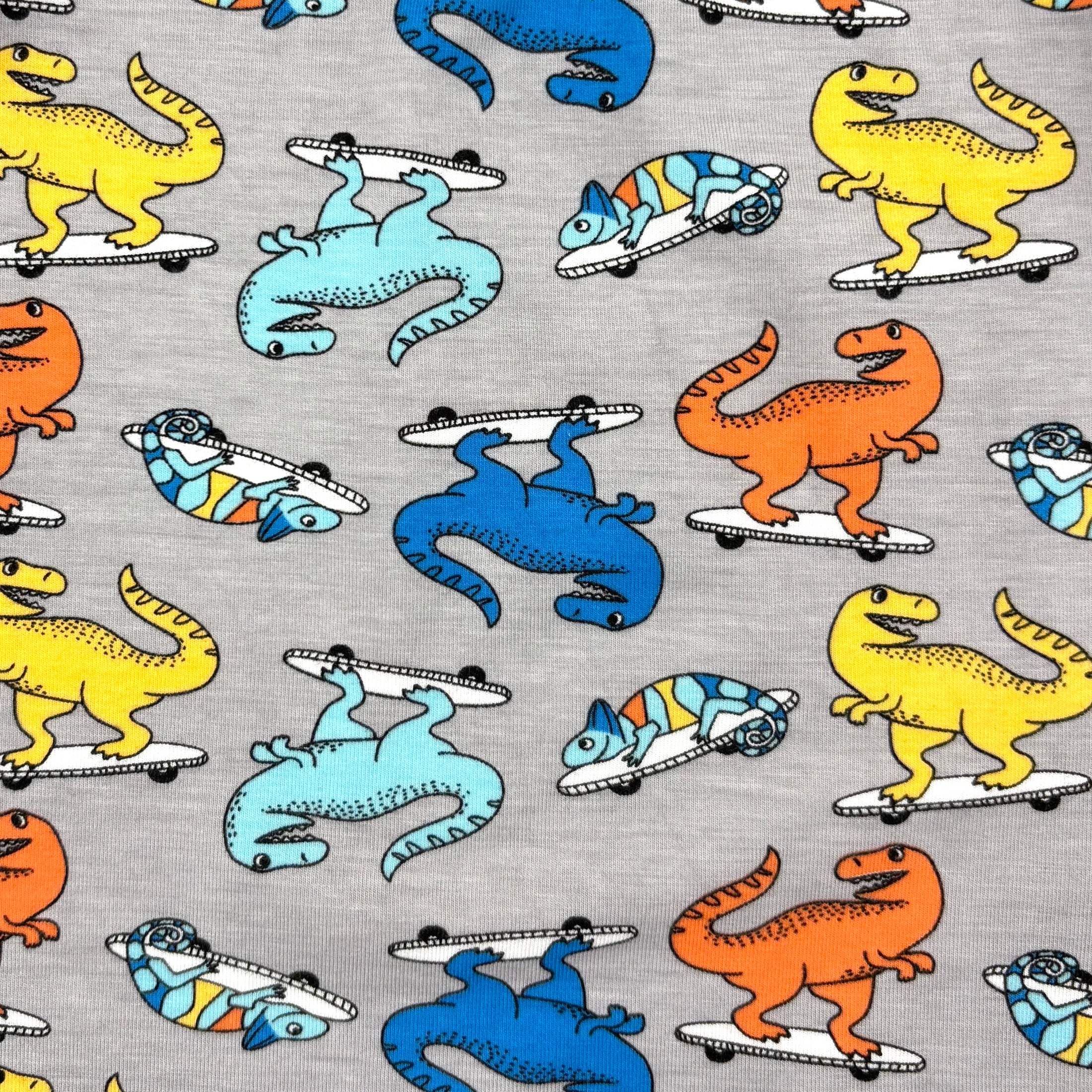 Men's Cartoon Dinosaurs on Skateboards Print Cotton Knit Pajama Shorts