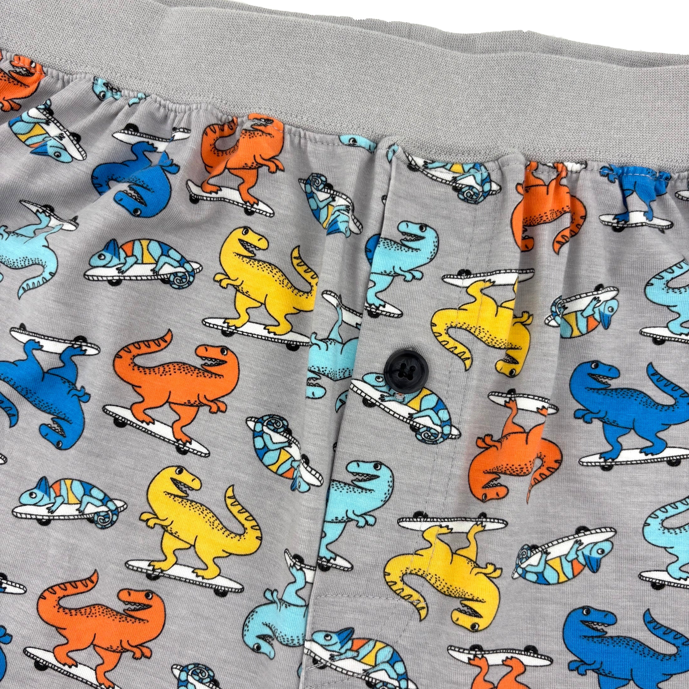 Men's Cartoon Dinosaurs on Skateboards Print Cotton Knit Pajama Shorts