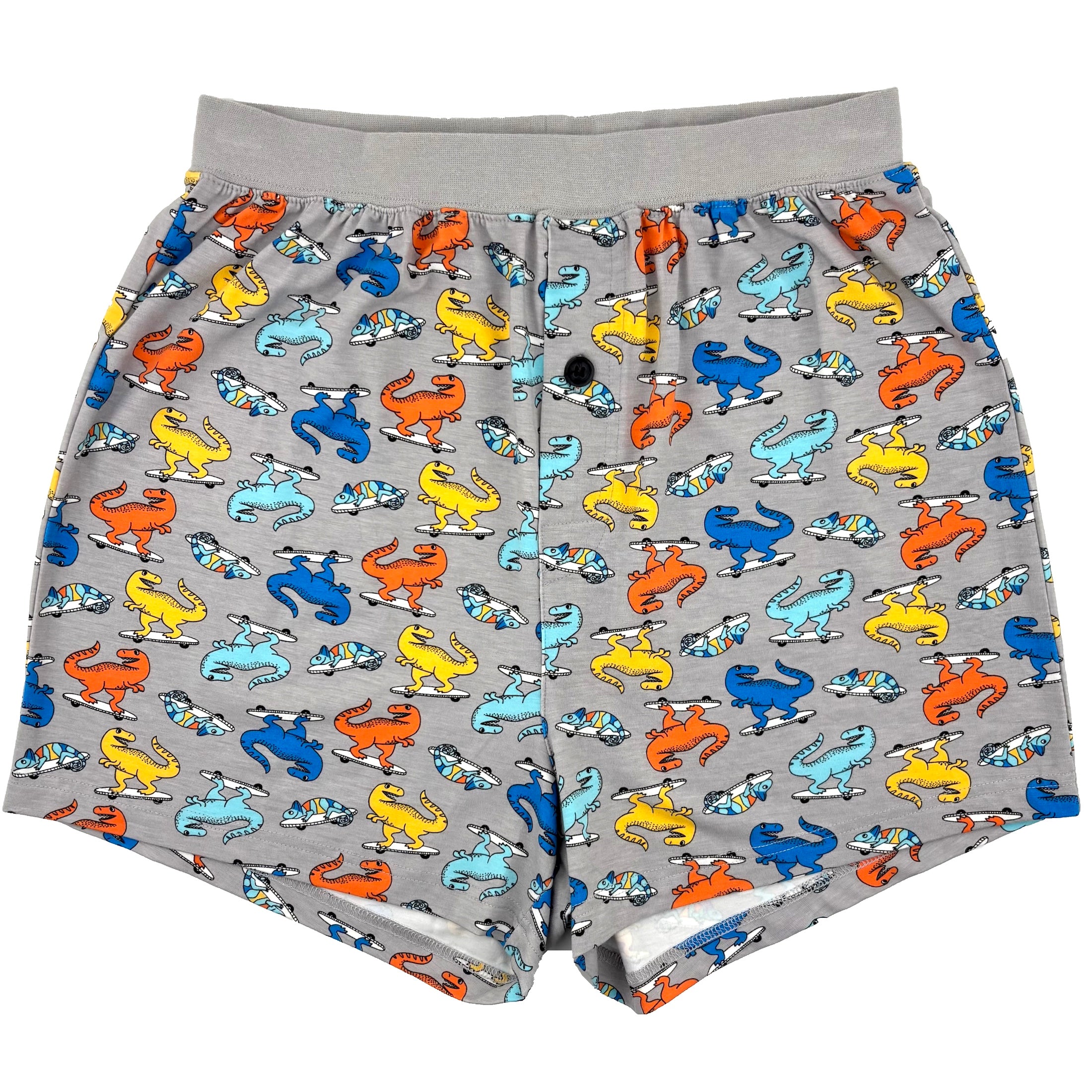 Men's Cartoon Dinosaurs on Skateboards Print Cotton Knit Pajama Shorts